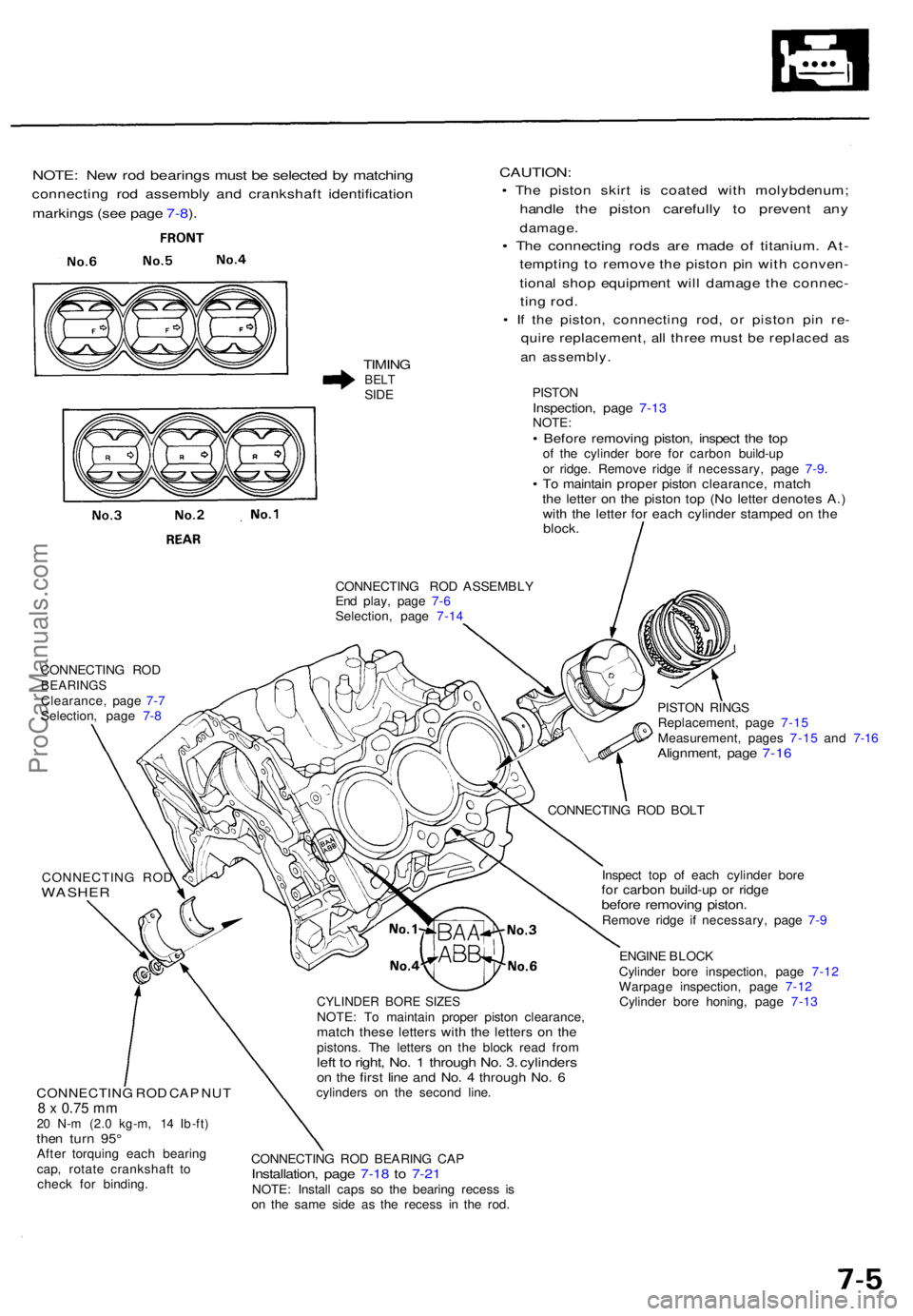 ACURA NSX 1991 Service Repair Manual NOTE: Ne w ro d bearing s mus t b e selecte d b y matchin g
connectin g ro d assembl y an d crankshaf t identificatio n
markings (se e pag e 7-8 ).
TIMIN GBELTSIDE
CAUTION :
• Th e pisto n skir t i ACURA NSX 1991 Service Repair Manual NOTE: Ne w ro d bearing s mus t b e selecte d b y matchin g
connectin g ro d assembl y an d crankshaf t identificatio n
markings (se e pag e 7-8 ).
TIMIN GBELTSIDE
CAUTION :
• Th e pisto n skir t i