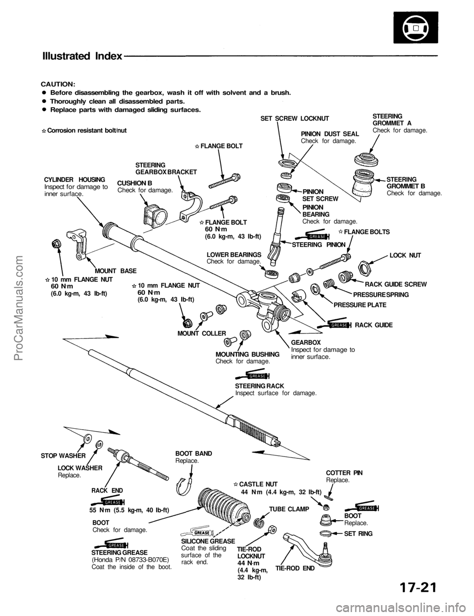 ACURA NSX 1991 Service Repair Manual
Illustrated Index
CAUTION:
Before disassembling the gearbox, wash it off with solvent and a brush.
Thoroughly clean all disassembled parts.
Replace parts with damaged sliding surfaces.
SET SCREW ACURA NSX 1991 Service Repair Manual
Illustrated Index
CAUTION:
Before disassembling the gearbox, wash it off with solvent and a brush.
Thoroughly clean all disassembled parts.
Replace parts with damaged sliding surfaces.
SET SCREW