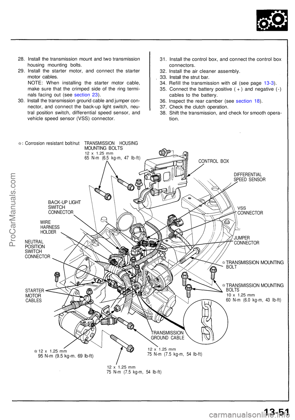 ACURA NSX 1991 Service Repair Manual 28. Instal l th e transmissio n moun t an d tw o transmissio n
housin g mountin g bolts .
29 . Instal l th e starte r motor , an d connec t th e starte r
motor cables .
NOTE: Whe n installin g th e st ACURA NSX 1991 Service Repair Manual 28. Instal l th e transmissio n moun t an d tw o transmissio n
housin g mountin g bolts .
29 . Instal l th e starte r motor , an d connec t th e starte r
motor cables .
NOTE: Whe n installin g th e st