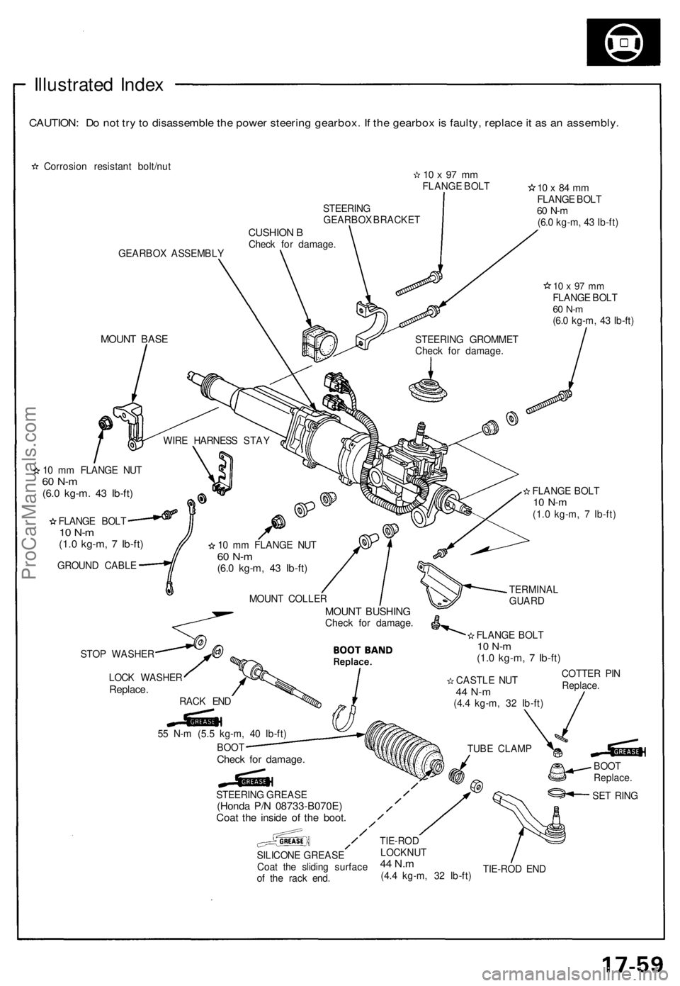 ACURA NSX 1991 Service Repair Manual Illustrated Inde x
CAUTION : D o no t tr y to disassembl e th e powe r steerin g gearbox . I f th e gearbo x is faulty , replac e it a s a n assembly .
Corrosion resistan t bolt/nu t10 x 97 m mFLA ACURA NSX 1991 Service Repair Manual Illustrated Inde x
CAUTION : D o no t tr y to disassembl e th e powe r steerin g gearbox . I f th e gearbo x is faulty , replac e it a s a n assembly .
Corrosion resistan t bolt/nu t10 x 97 m mFLA