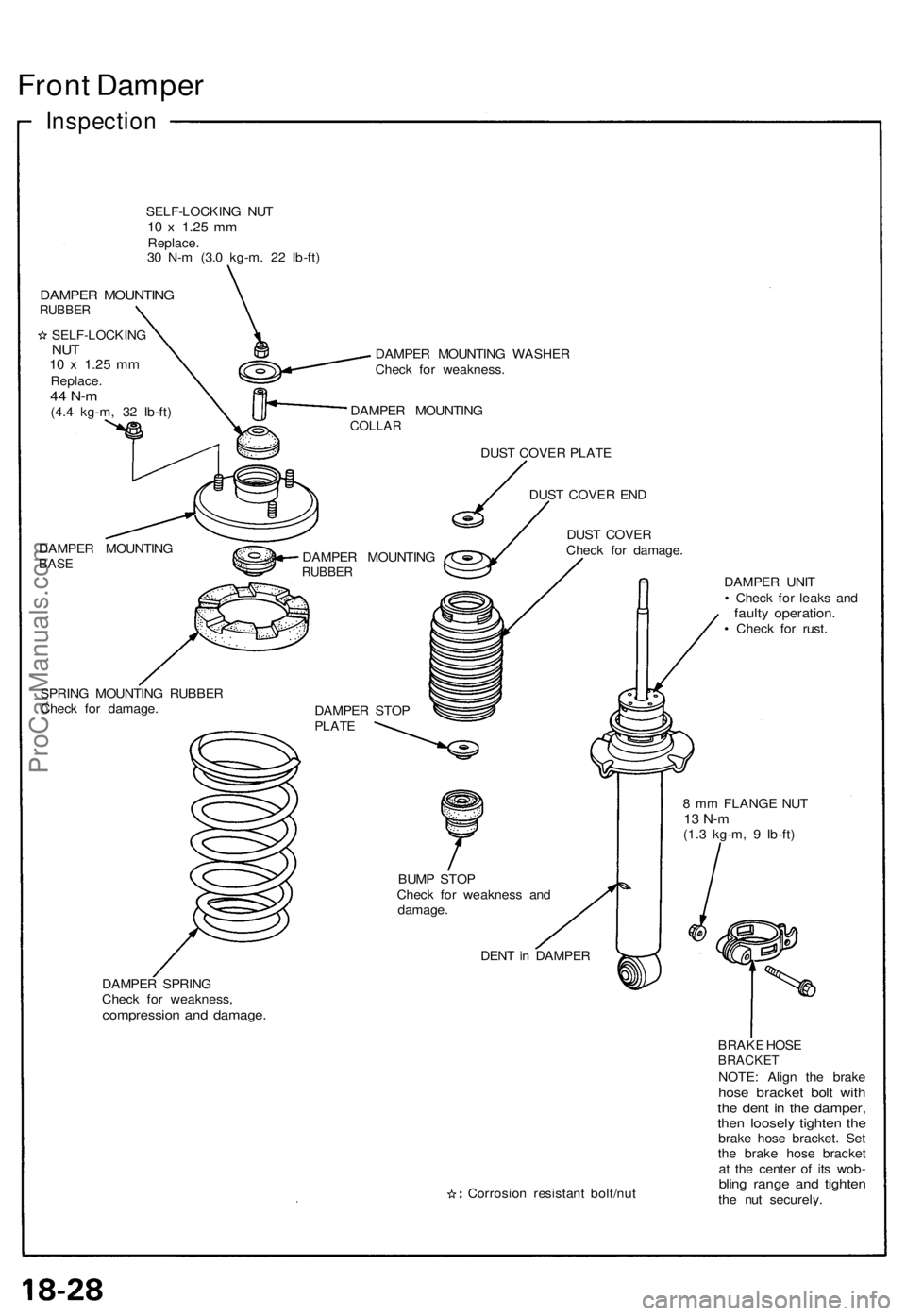 ACURA NSX 1991 Service Repair Manual Front Dampe r
Inspectio n
SELF-LOCKIN G NU T10 x 1.2 5 mmReplace .
3 0 N- m (3. 0 kg-m . 2 2 Ib-ft )
DAMPE R MOUNTIN GRUBBER
SELF-LOCKIN GNUT10 x 1.2 5 mmReplace .44 N- m(4.4 kg-m , 3 2 Ib-ft )
DA ACURA NSX 1991 Service Repair Manual Front Dampe r
Inspectio n
SELF-LOCKIN G NU T10 x 1.2 5 mmReplace .
3 0 N- m (3. 0 kg-m . 2 2 Ib-ft )
DAMPE R MOUNTIN GRUBBER
SELF-LOCKIN GNUT10 x 1.2 5 mmReplace .44 N- m(4.4 kg-m , 3 2 Ib-ft )
DA
