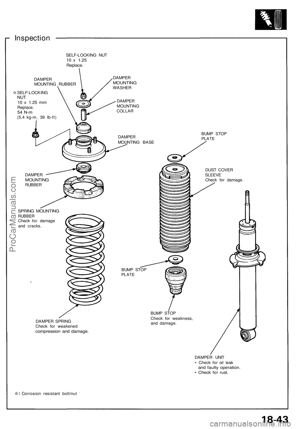 ACURA NSX 1991 Service Repair Manual
Inspection
SELF-LOCKING NUT
10 x
1.25
Replace.
DAMPER
MOUNTING RUBBER
SELF-LOCKING
NUT
10 x
1.25
mm
Replace.
54 N-m
(5.4 kg-m, 39 Ib-ft)
DAMPER
MOUNTING
WASHER
DAMPER
MOUNTING
COL ACURA NSX 1991 Service Repair Manual
Inspection
SELF-LOCKING NUT
10 x
1.25
Replace.
DAMPER
MOUNTING RUBBER
SELF-LOCKING
NUT
10 x
1.25
mm
Replace.
54 N-m
(5.4 kg-m, 39 Ib-ft)
DAMPER
MOUNTING
WASHER
DAMPER
MOUNTING
COL