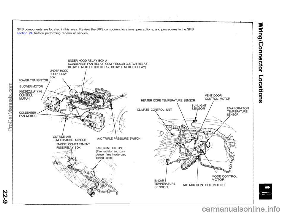 ACURA NSX 1991 Service Repair Manual
SRS components are located in this area. Review the SRS component locations, precautions, and procedures in the SRS
section 24 before performing repairs or service.
POWER TRANSISTORBLOWER MOTOR
RE ACURA NSX 1991 Service Repair Manual
SRS components are located in this area. Review the SRS component locations, precautions, and procedures in the SRS
section 24 before performing repairs or service.
POWER TRANSISTORBLOWER MOTOR
RE