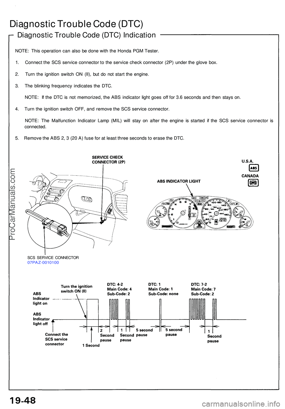 ACURA NSX 1997 Service Repair Manual Diagnostic Troubl e Cod e (DTC ) Indicatio n
Diagnosti c Troubl e Cod e (DTC )
NOTE : Thi s operatio n ca n als o b e don e wit h th e Hond a PG M Tester .
1 . Connec t th e SC S servic e connecto r t ACURA NSX 1997 Service Repair Manual Diagnostic Troubl e Cod e (DTC ) Indicatio n
Diagnosti c Troubl e Cod e (DTC )
NOTE : Thi s operatio n ca n als o b e don e wit h th e Hond a PG M Tester .
1 . Connec t th e SC S servic e connecto r t