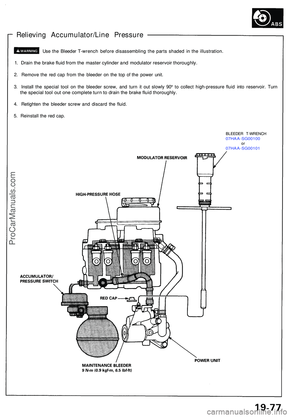 ACURA NSX 1997 Service Repair Manual Relieving Accumulator/Lin e Pressur e
Use th e Bleede r T-wrenc h befor e disassemblin g th e part s shade d i n th e illustration .
1. Drai n th e brak e flui d fro m th e maste r cylinde r an d modu ACURA NSX 1997 Service Repair Manual Relieving Accumulator/Lin e Pressur e
Use th e Bleede r T-wrenc h befor e disassemblin g th e part s shade d i n th e illustration .
1. Drai n th e brak e flui d fro m th e maste r cylinde r an d modu