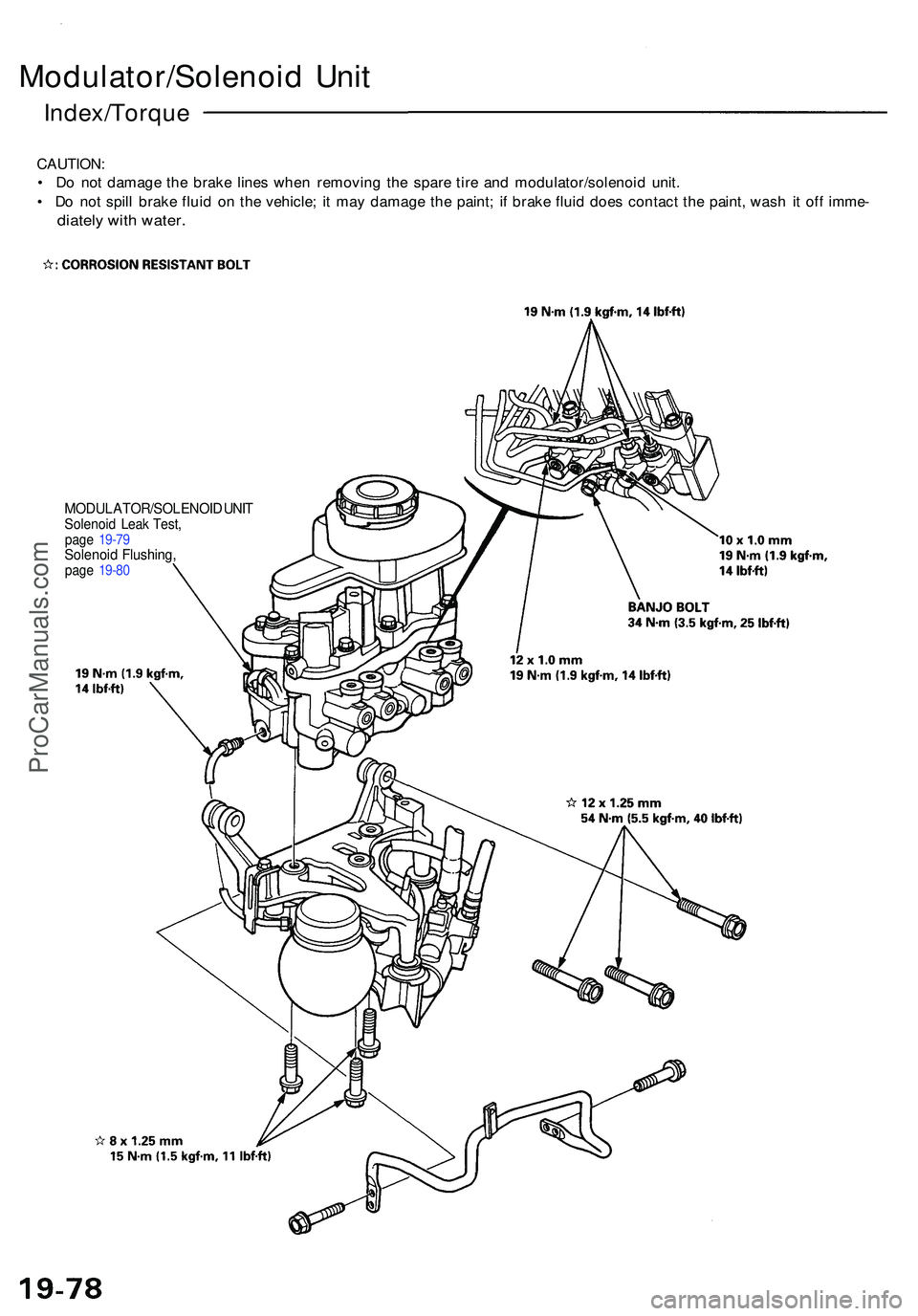 ACURA NSX 1997 Service Repair Manual CAUTION:
• D o no t damag e th e brak e line s whe n removin g th e spar e tir e an d modulator/solenoi d unit .
• D o no t spil l brak e flui d o n th e vehicle ; i t ma y damag e th e paint ; ACURA NSX 1997 Service Repair Manual CAUTION:
• D o no t damag e th e brak e line s whe n removin g th e spar e tir e an d modulator/solenoi d unit .
• D o no t spil l brak e flui d o n th e vehicle ; i t ma y damag e th e paint ;