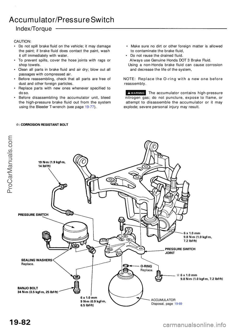 ACURA NSX 1997 Service Repair Manual Accumulator/Pressure Switc h
Index/Torqu e
CAUTION:
• D o no t spil l brak e flui d o n th e vehicle ; i t ma y damag e • Make sur e n o dir t o r othe r foreig n matte r i s allowe d
th e paint ACURA NSX 1997 Service Repair Manual Accumulator/Pressure Switc h
Index/Torqu e
CAUTION:
• D o no t spil l brak e flui d o n th e vehicle ; i t ma y damag e • Make sur e n o dir t o r othe r foreig n matte r i s allowe d
th e paint