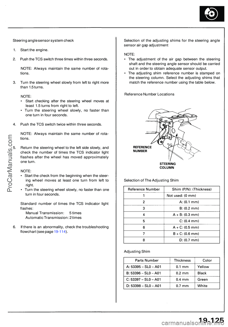 ACURA NSX 1997 Service Repair Manual Steering angl e senso r syste m chec k
1 . Star t th e engine .
2 . Pus h th e TC S switc h thre e time s withi n thre e seconds .
NOTE : Alway s maintai n th e sam e numbe r o f rota -
tions .
3 . Tu ACURA NSX 1997 Service Repair Manual Steering angl e senso r syste m chec k
1 . Star t th e engine .
2 . Pus h th e TC S switc h thre e time s withi n thre e seconds .
NOTE : Alway s maintai n th e sam e numbe r o f rota -
tions .
3 . Tu
