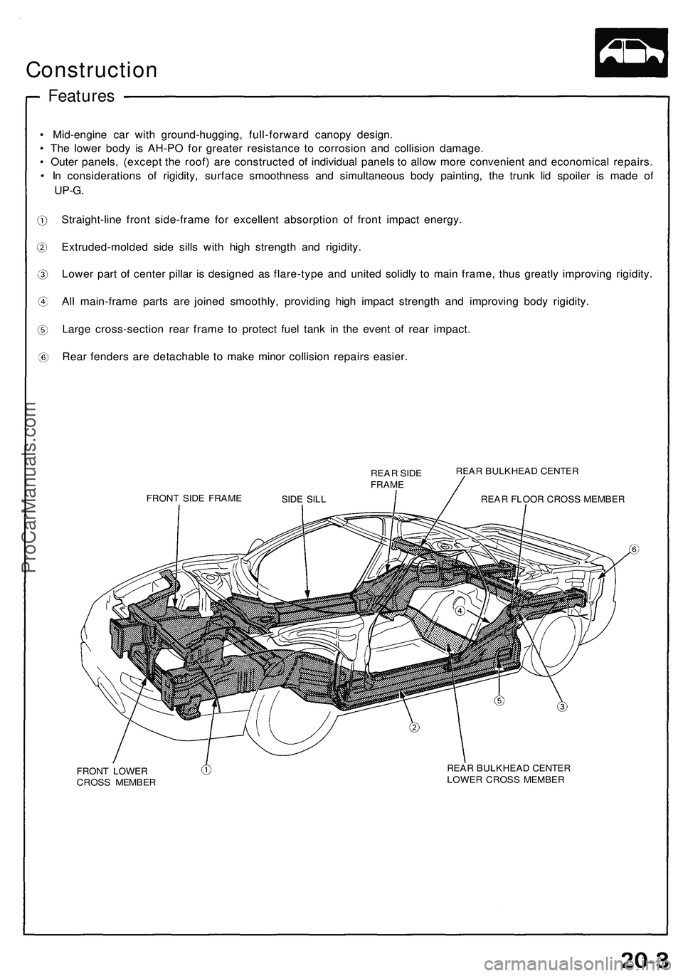 ACURA NSX 1997 Service Repair Manual Construction
• Mid-engin e ca r wit h ground-hugging , full-forwar d canop y design .
• Th e lowe r bod y i s AH-P O fo r greate r resistanc e t o corrosio n an d collisio n damage .
• Oute r ACURA NSX 1997 Service Repair Manual Construction
• Mid-engin e ca r wit h ground-hugging , full-forwar d canop y design .
• Th e lowe r bod y i s AH-P O fo r greate r resistanc e t o corrosio n an d collisio n damage .
• Oute r
