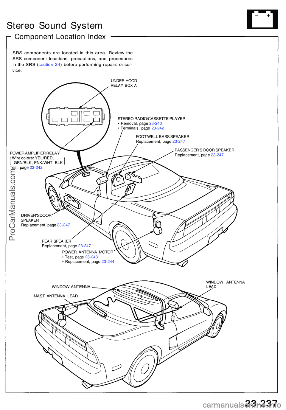 ACURA NSX 1997 Service Repair Manual Stereo Soun d Syste m
Componen t Locatio n Inde x
SRS component s ar e locate d i n thi s area . Revie w th e
SR S componen t locations , precautions , an d procedure s
i n th e SR S ( sectio n 24 ) ACURA NSX 1997 Service Repair Manual Stereo Soun d Syste m
Componen t Locatio n Inde x
SRS component s ar e locate d i n thi s area . Revie w th e
SR S componen t locations , precautions , an d procedure s
i n th e SR S ( sectio n 24 )
