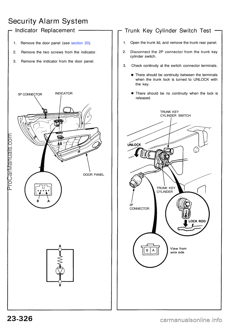 ACURA NSX 1997 Service Repair Manual Security Alar m Syste m
Indicato r Replacemen t
1. Remov e th e doo r pane l (se e sectio n 20 ).
2 . Remov e th e tw o screw s fro m th e indicator .
3 . Remov e th e indicato r fro m th e doo r pane ACURA NSX 1997 Service Repair Manual Security Alar m Syste m
Indicato r Replacemen t
1. Remov e th e doo r pane l (se e sectio n 20 ).
2 . Remov e th e tw o screw s fro m th e indicator .
3 . Remov e th e indicato r fro m th e doo r pane