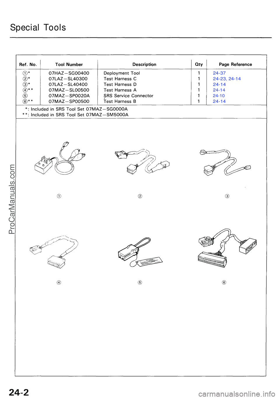 ACURA NSX 1997  Service Repair Manual 24-37
24-23, 24-14
24-14
24-14
24-1 0
24-14
Specia l Tool s
ProCarManuals.com 