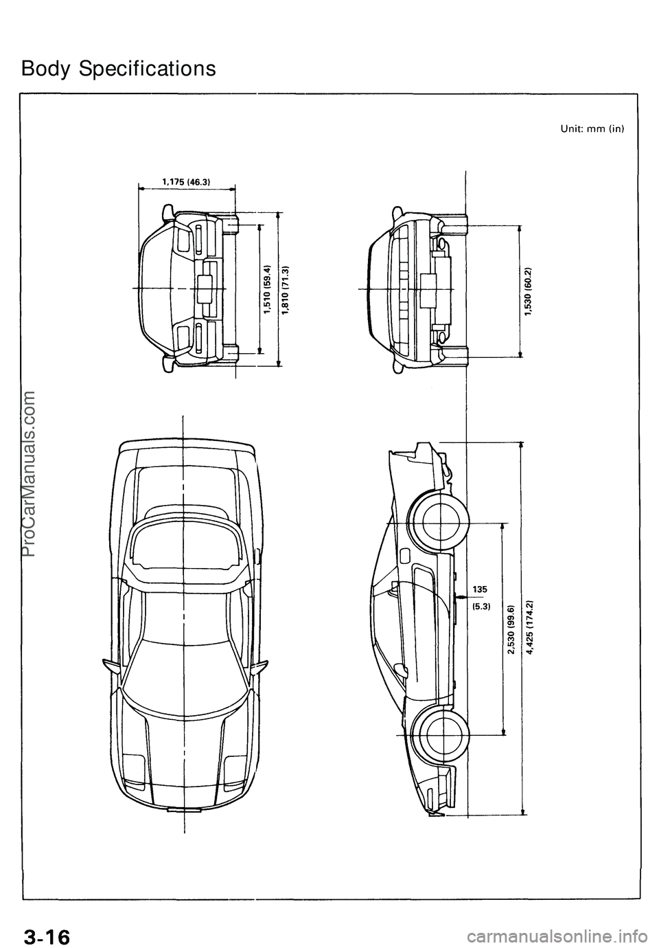 ACURA NSX 1997  Service Repair Manual 
Body SpecificationsProCarManuals.com 