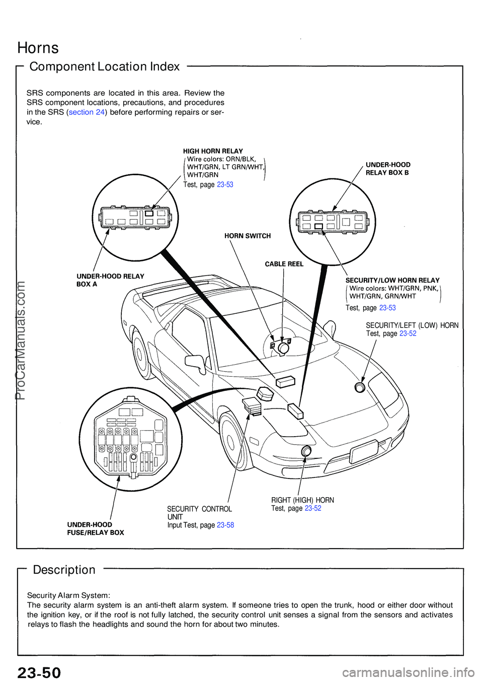 ACURA NSX 1997 Service Repair Manual Description
Security Alar m System :
Th e securit y alar m syste m is a n anti-thef t alar m system . I f someon e trie s t o ope n th e trunk , hoo d o r eithe r doo r withou t
th e ignitio n key , o ACURA NSX 1997 Service Repair Manual Description
Security Alar m System :
Th e securit y alar m syste m is a n anti-thef t alar m system . I f someon e trie s t o ope n th e trunk , hoo d o r eithe r doo r withou t
th e ignitio n key , o