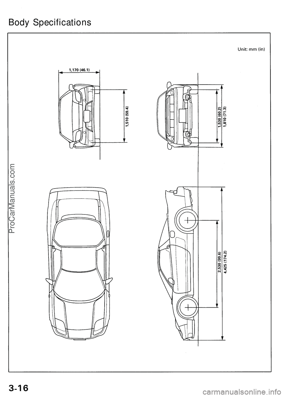 ACURA NSX 1997  Service Repair Manual 
Body SpecificationsProCarManuals.com 