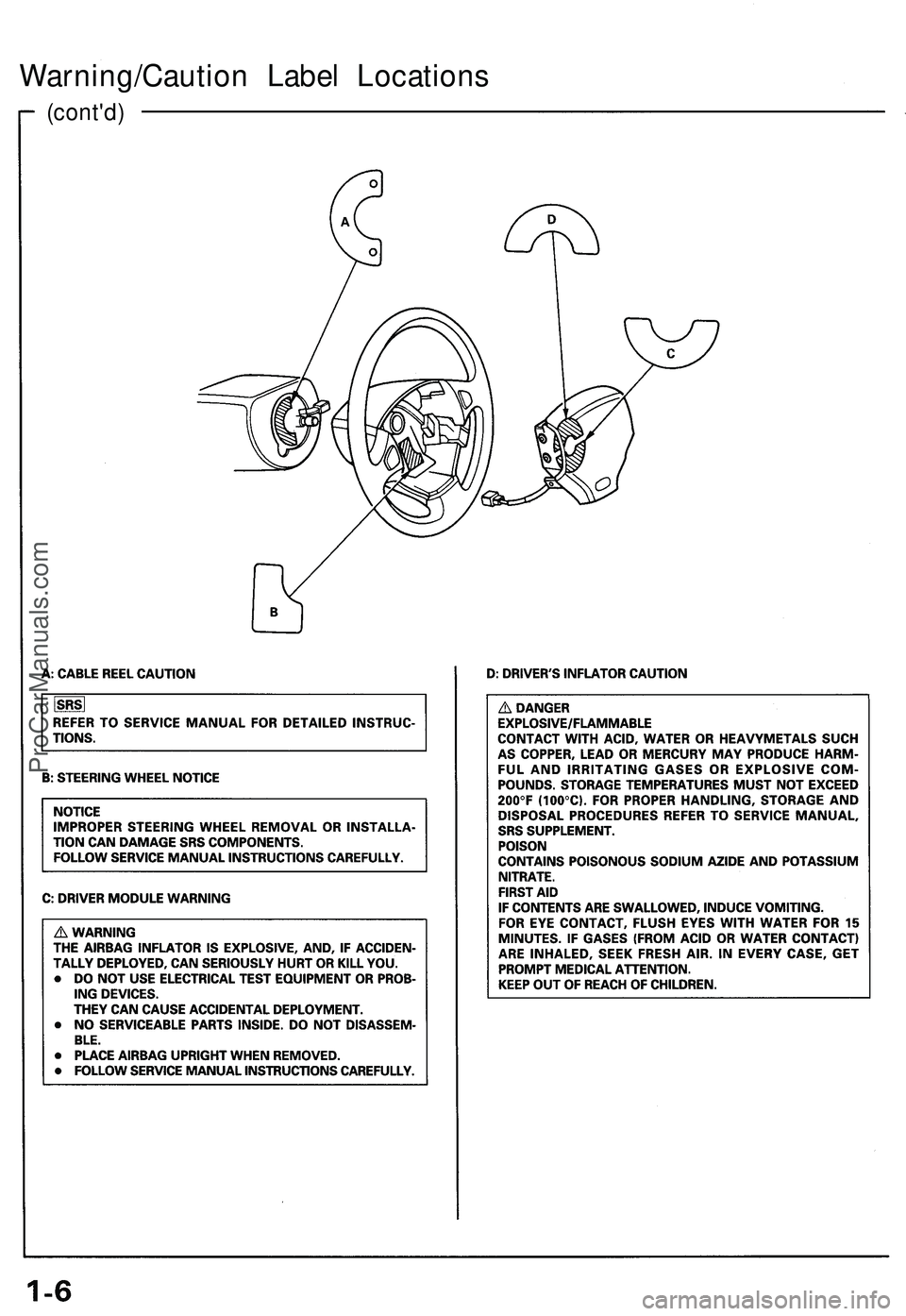 ACURA NSX 1997 Service Repair Manual
(cont'd)
Warning/Caution Label LocationsProCarManuals.com ACURA NSX 1997 Service Repair Manual
(cont'd)
Warning/Caution Label LocationsProCarManuals.com