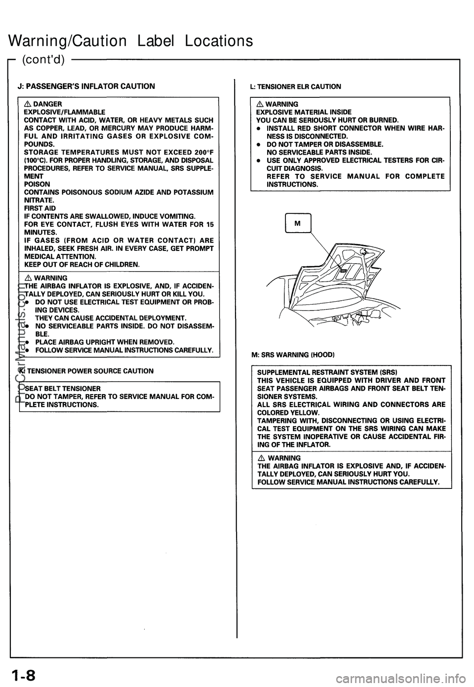 ACURA NSX 1997 Service Repair Manual
Warning/Caution Label Locations
(cont'd)ProCarManuals.com ACURA NSX 1997 Service Repair Manual
Warning/Caution Label Locations
(cont'd)ProCarManuals.com