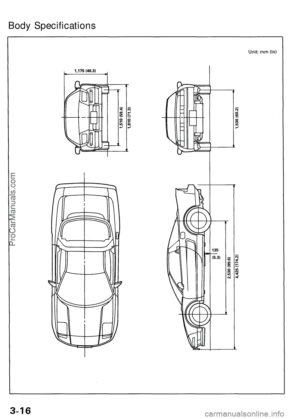 ACURA NSX 1997  Service Repair Manual 
Body SpecificationsProCarManuals.com 