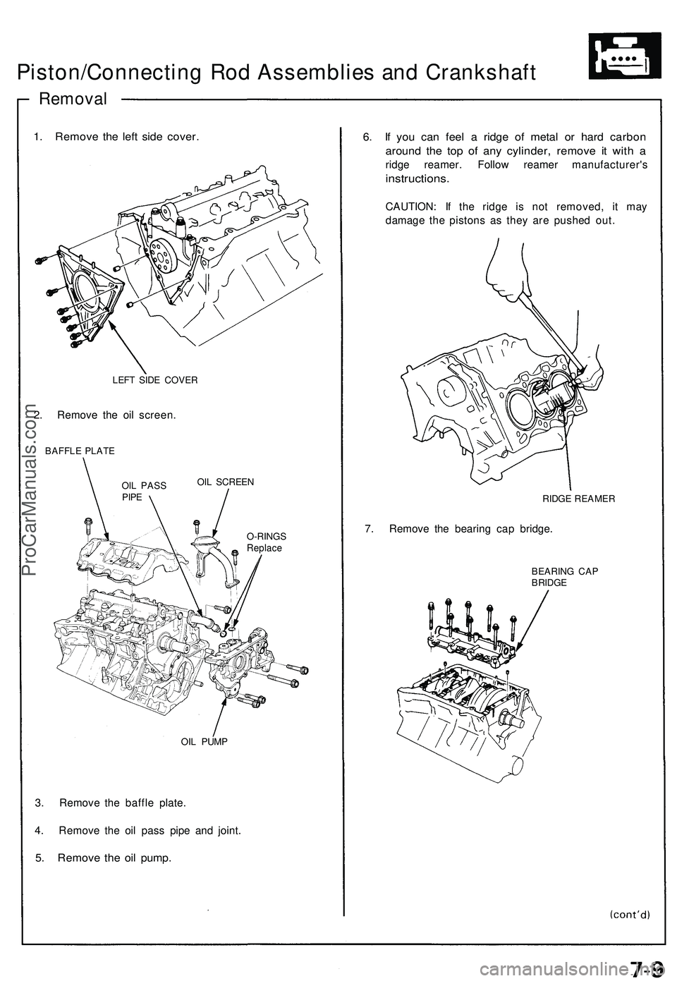 ACURA NSX 1997 Service Repair Manual Piston/Connecting Ro d Assemblie s an d Crankshaf t
Removal
1. Remov e th e lef t sid e cover .
LEFT SID E COVE R
2. Remov e th e oi l screen .
BAFFLE PLAT E
OIL SCREE N
O-RING S
Replace
OIL PUM P
3. ACURA NSX 1997 Service Repair Manual Piston/Connecting Ro d Assemblie s an d Crankshaf t
Removal
1. Remov e th e lef t sid e cover .
LEFT SID E COVE R
2. Remov e th e oi l screen .
BAFFLE PLAT E
OIL SCREE N
O-RING S
Replace
OIL PUM P
3.
