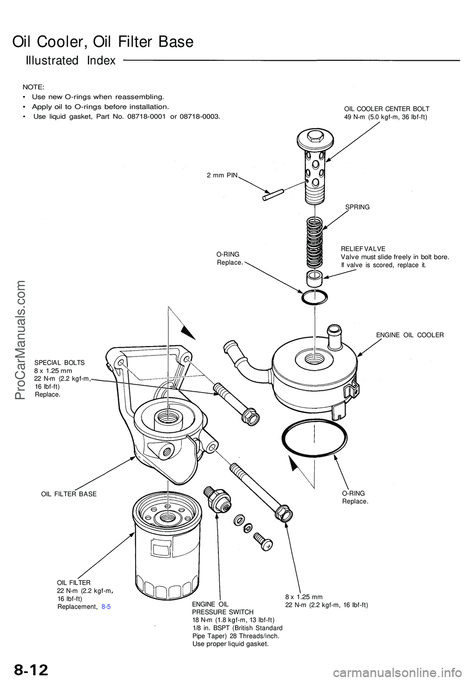 ACURA NSX 1997 Service Repair Manual Oil Cooler , Oi l Filte r Bas e
Illustrate d Inde x
NOTE :
• Us e ne w O-ring s whe n reassembling .
• Appl y oi l t o O-ring s befor e installation .
• Us e liqui d gasket , Par t No . 0871 8-0 ACURA NSX 1997 Service Repair Manual Oil Cooler , Oi l Filte r Bas e
Illustrate d Inde x
NOTE :
• Us e ne w O-ring s whe n reassembling .
• Appl y oi l t o O-ring s befor e installation .
• Us e liqui d gasket , Par t No . 0871 8-0