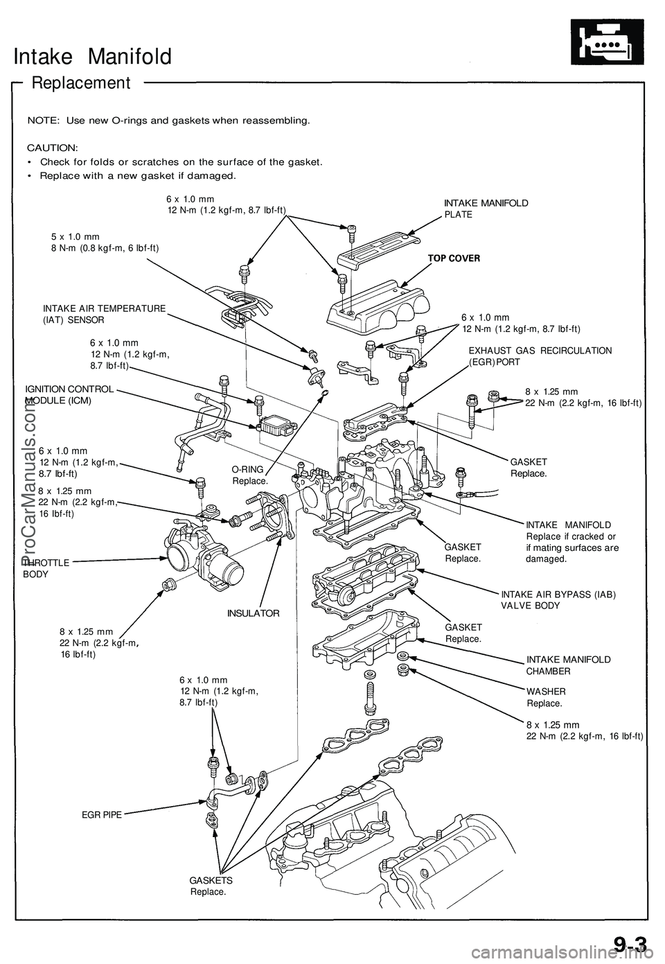 ACURA NSX 1997 Service Repair Manual Intake Manifol d
Replacemen t
NOTE: Us e ne w O-ring s an d gasket s whe n reassembling .
CAUTION:
• Chec k fo r fold s o r scratche s o n th e surfac e o f th e gasket .
• Replac e wit h a ne w ACURA NSX 1997 Service Repair Manual Intake Manifol d
Replacemen t
NOTE: Us e ne w O-ring s an d gasket s whe n reassembling .
CAUTION:
• Chec k fo r fold s o r scratche s o n th e surfac e o f th e gasket .
• Replac e wit h a ne w