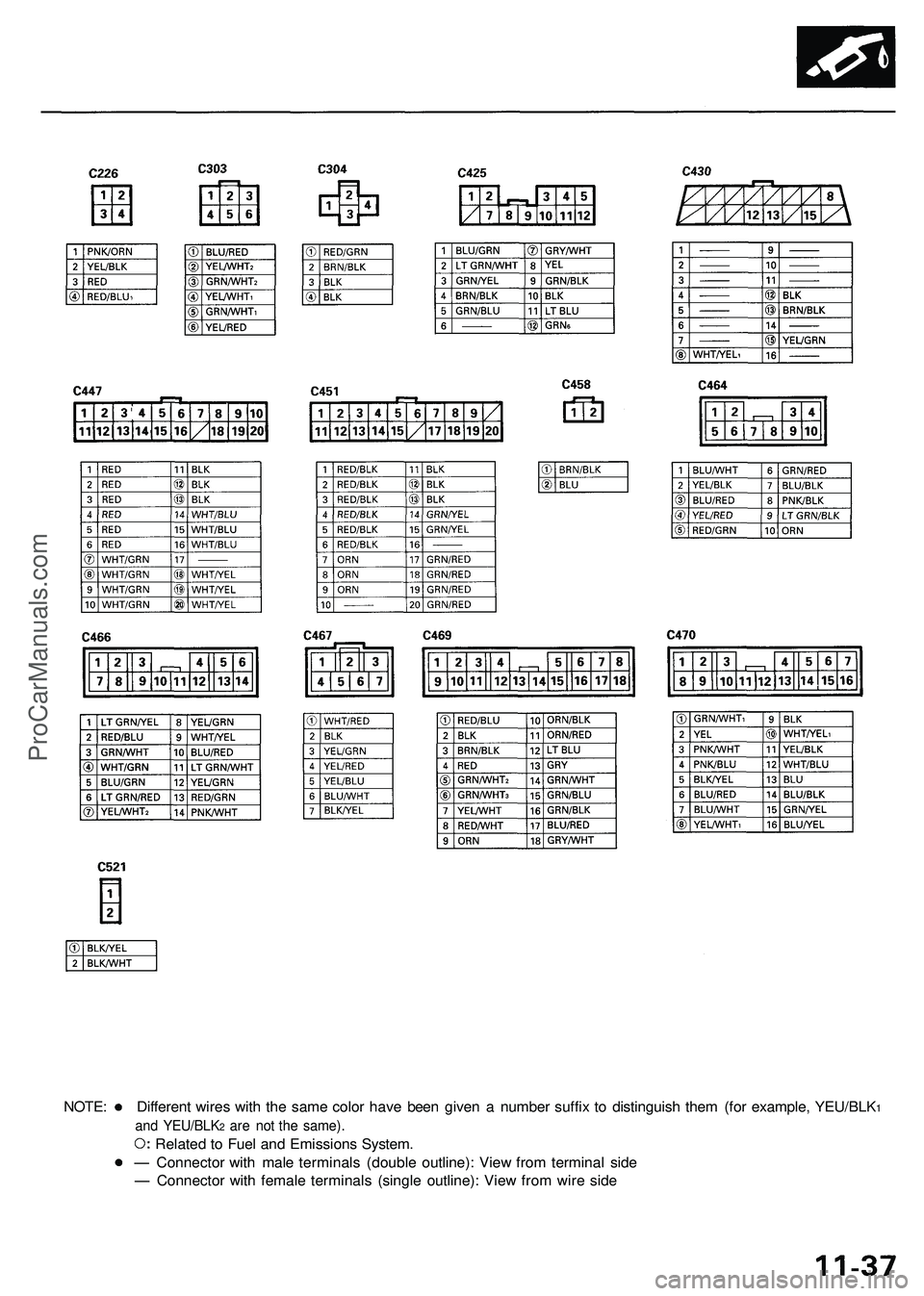 ACURA NSX 1997 Service Repair Manual NOTE: Differen t wire s wit h th e sam e colo r hav e bee n give n a numbe r suffi x t o distinguis h the m (fo r example , YEU/BLK1
an d YEU/BLK2 ar e no t th e same) .
Related t o Fue l an d Emissi ACURA NSX 1997 Service Repair Manual NOTE: Differen t wire s wit h th e sam e colo r hav e bee n give n a numbe r suffi x t o distinguis h the m (fo r example , YEU/BLK1
an d YEU/BLK2 ar e no t th e same) .
Related t o Fue l an d Emissi