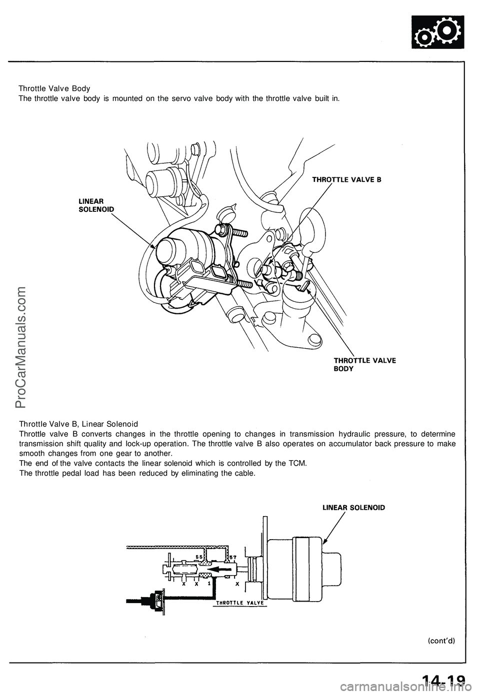 ACURA NSX 1997 Service Repair Manual
Throttle Valve Body
The throttle valve body is mounted on the servo valve body with the throttle valve built in.
Throttle Valve B, Linear Solenoid
Throttle valve B converts changes in the throttle ACURA NSX 1997 Service Repair Manual
Throttle Valve Body
The throttle valve body is mounted on the servo valve body with the throttle valve built in.
Throttle Valve B, Linear Solenoid
Throttle valve B converts changes in the throttle