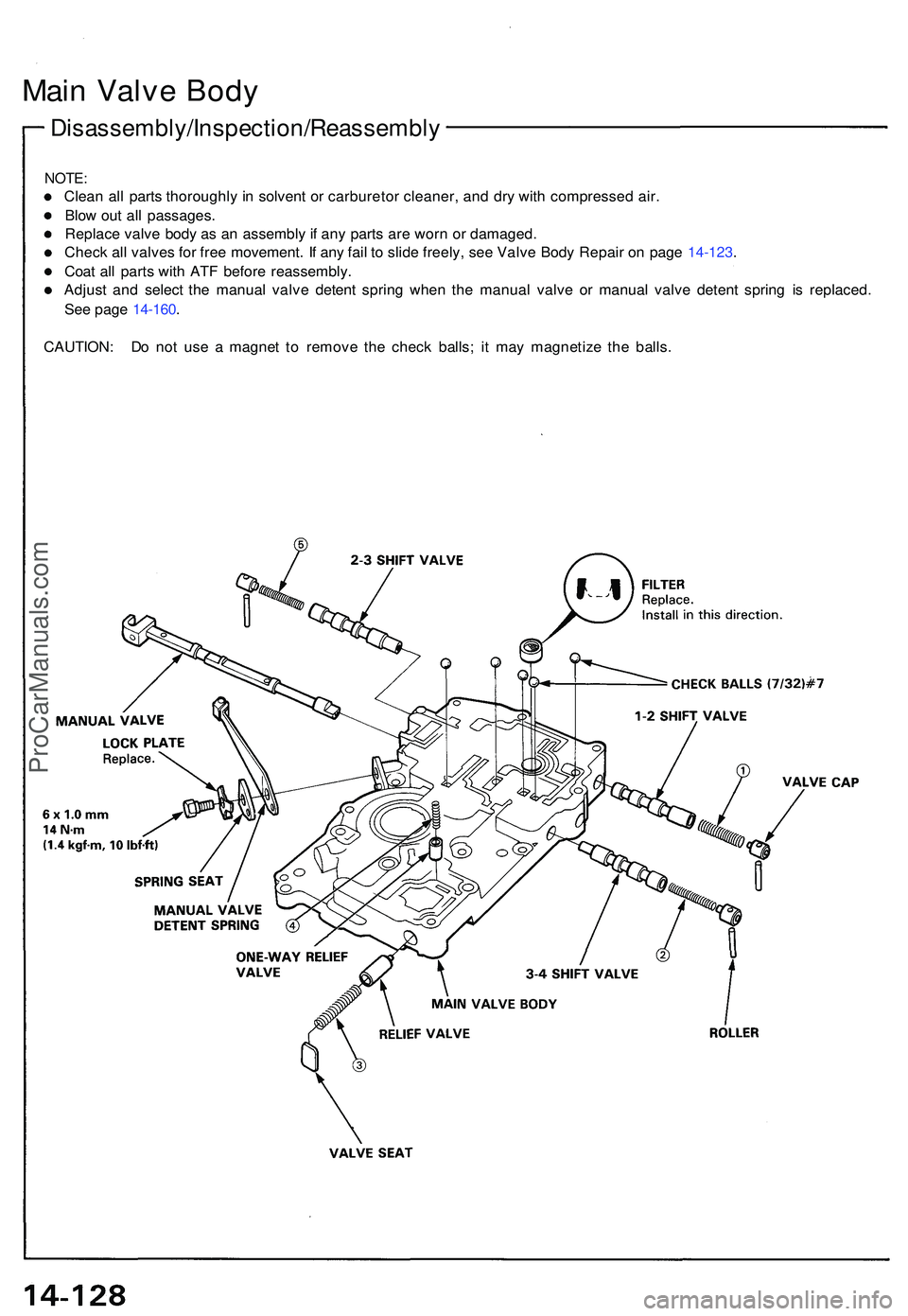 ACURA NSX 1997  Service Repair Manual NOTE:
Clean al l part s thoroughl y i n  solven t o r carbureto r cleaner , an d dr y wit h compresse d air .
Blo w ou t al l passages .
Replac e valv e bod y a s a n assembly  if an y part s ar e wor