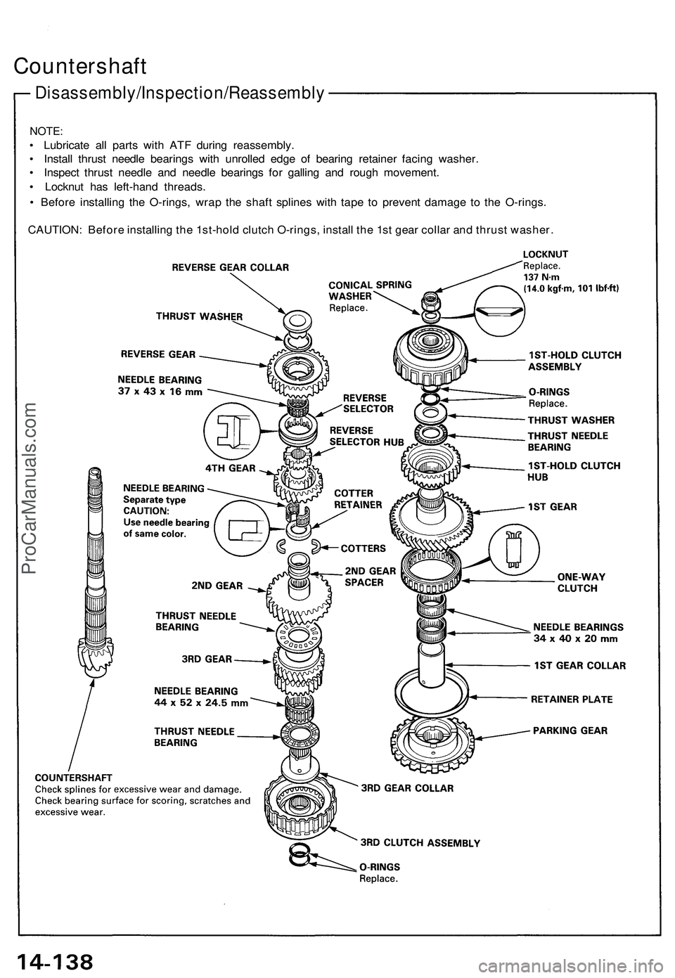 ACURA NSX 1997  Service Repair Manual NOTE:
• Lubricat e al l part s wit h AT F durin g reassembly .
•  Instal l thrus t needl e bearing s wit h unrolle d edg e o f bearin g retaine r facin g washer .
•  Inspec t thrus t needl e an 