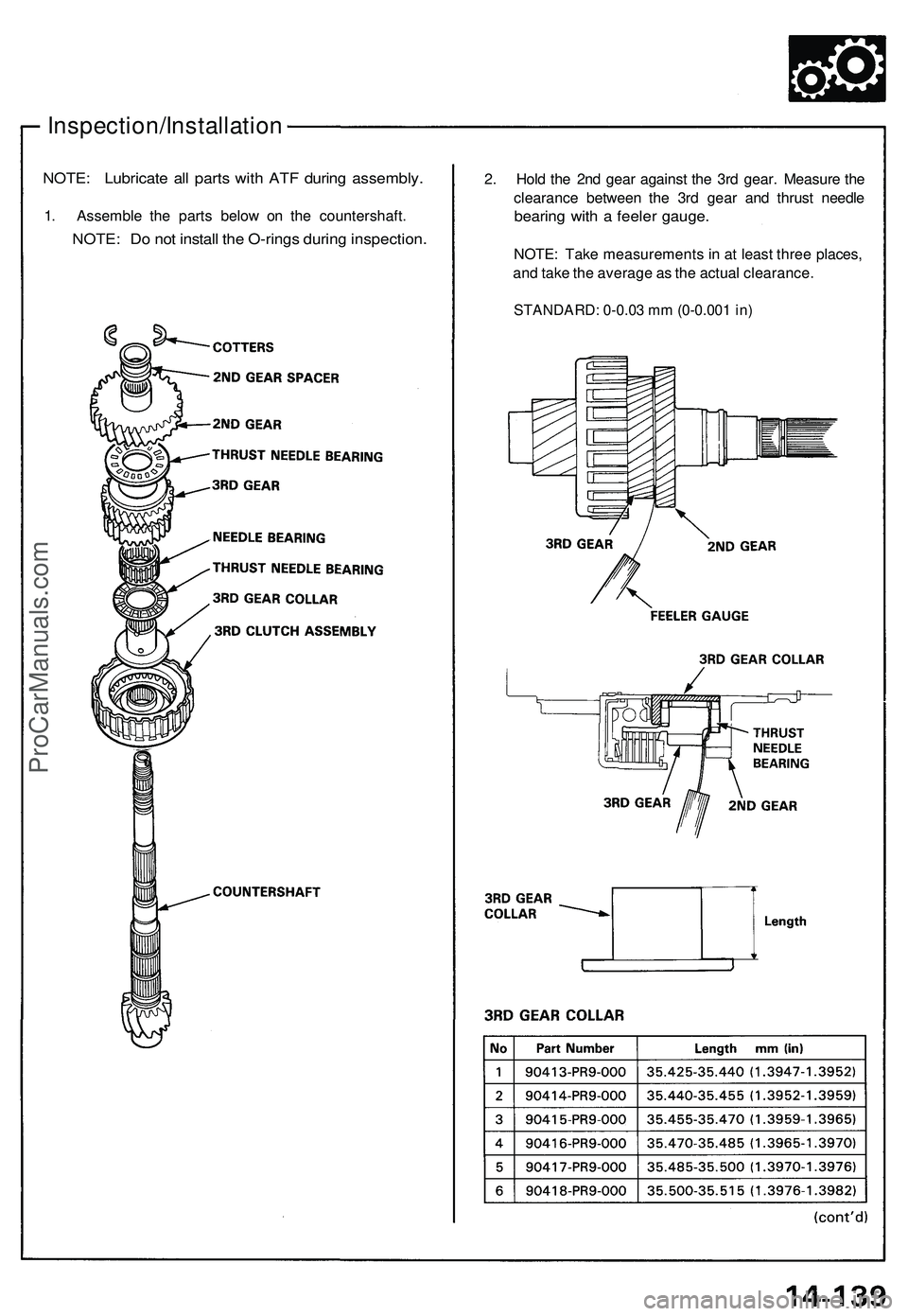 ACURA NSX 1997  Service Repair Manual Inspection/Installation
NOTE: Lubricat e al l part s wit h AT F durin g assembly .
1. Assembl e th e part s belo w o n th e countershaft .
NOTE: D o no t instal l th e O-ring s durin g inspection .
2.