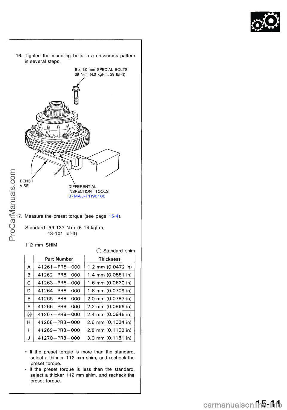 ACURA NSX 1997 Service Repair Manual 16. Tighte n th e mountin g bolt s i n a crisscros s patter n
i n severa l steps .
8 x 1. 0 m m SPECIA L BOLT S
3 9 N- m (4. 0 kgf-m , 2 9 Ibf-ft )
BENC H
VIS E
DIFFERENTIAL
INSPECTIO N TOOL S
07M ACURA NSX 1997 Service Repair Manual 16. Tighte n th e mountin g bolt s i n a crisscros s patter n
i n severa l steps .
8 x 1. 0 m m SPECIA L BOLT S
3 9 N- m (4. 0 kgf-m , 2 9 Ibf-ft )
BENC H
VIS E
DIFFERENTIAL
INSPECTIO N TOOL S
07M