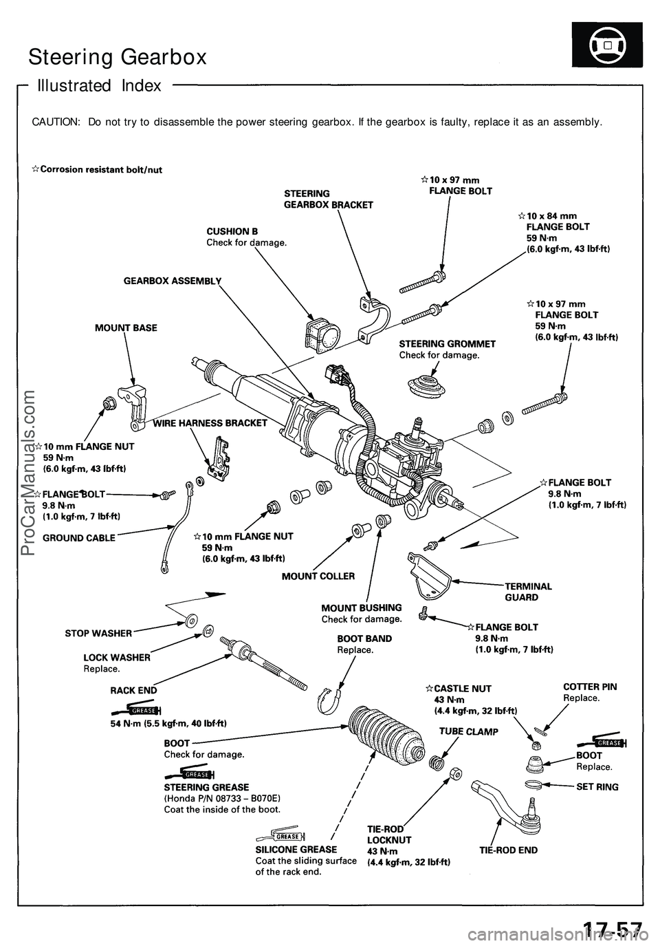 ACURA NSX 1997  Service Repair Manual Illustrated Inde x
CAUTION : D o no t tr y t o  disassembl e th e powe r steerin g gearbox . I f th e gearbo x i s faulty , replac e i t a s a n assembly .
Steering Gearbox
ProCarManuals.com 