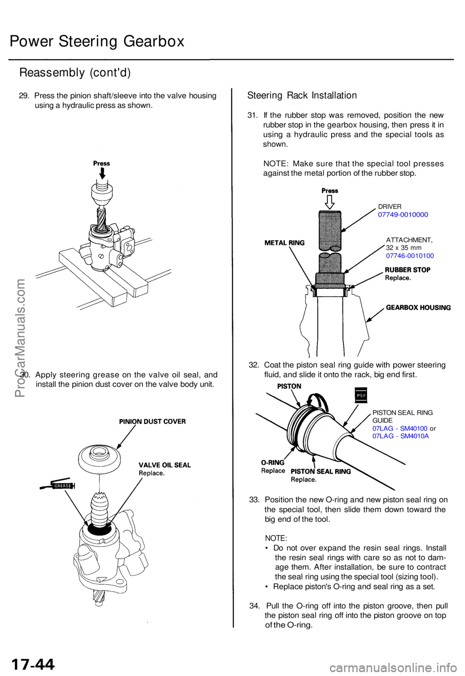 ACURA RL KA9 1996  Service Repair Manual 33. Positio n th e ne w O-rin g an d ne w pisto n sea l rin g o n
th e specia l tool , the n slid e the m dow n towar d th e
bi g en d o f th e tool .
NOTE :
• D o no t ove r expan d th e resi n sea