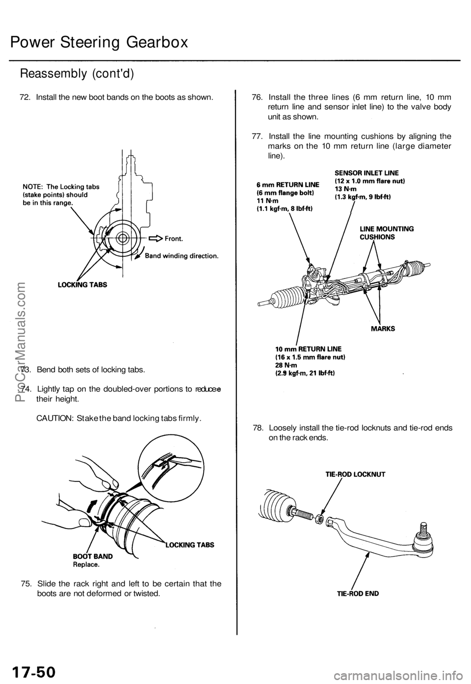 ACURA RL KA9 1996  Service Repair Manual 75. Slid e th e rac k righ t an d lef t t o b e certai n tha t th e
boot s ar e no t deforme d o r twisted . 78
. Loosel y instal l th e tie-ro d locknut s an d tie-ro d end s
o n  th e rac k ends .
7