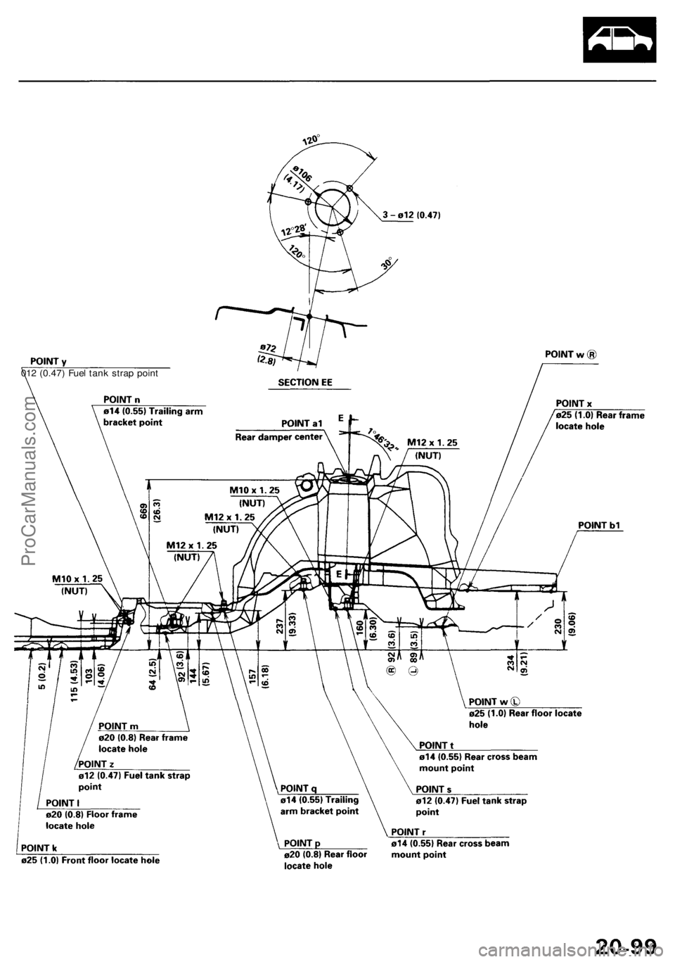 ACURA RL KA9 1996  Service Repair Manual 012 (0.47 ) Fue l tan k stra p poin t
ProCarManuals.com 