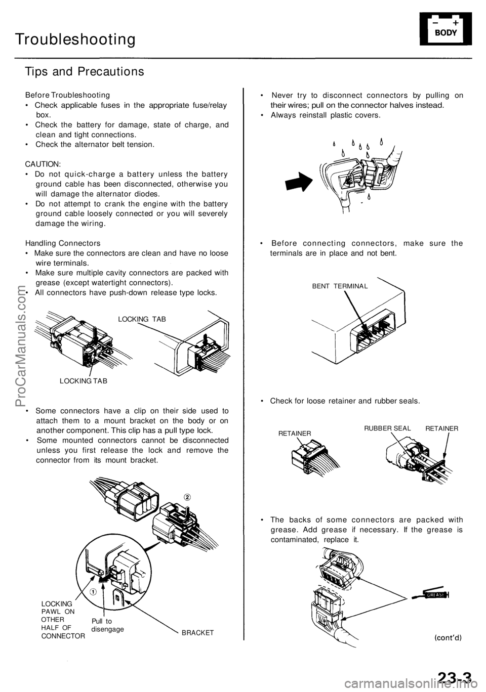ACURA RL KA9 1996  Service Manual Online Troubleshooting
Tips an d Precaution s
Before Troubleshootin g
• Chec k applicabl e fuse s i n th e appropriat e fuse/rela y
box.
• Chec k th e batter y fo r damage , stat e o f charge , an d
clea
