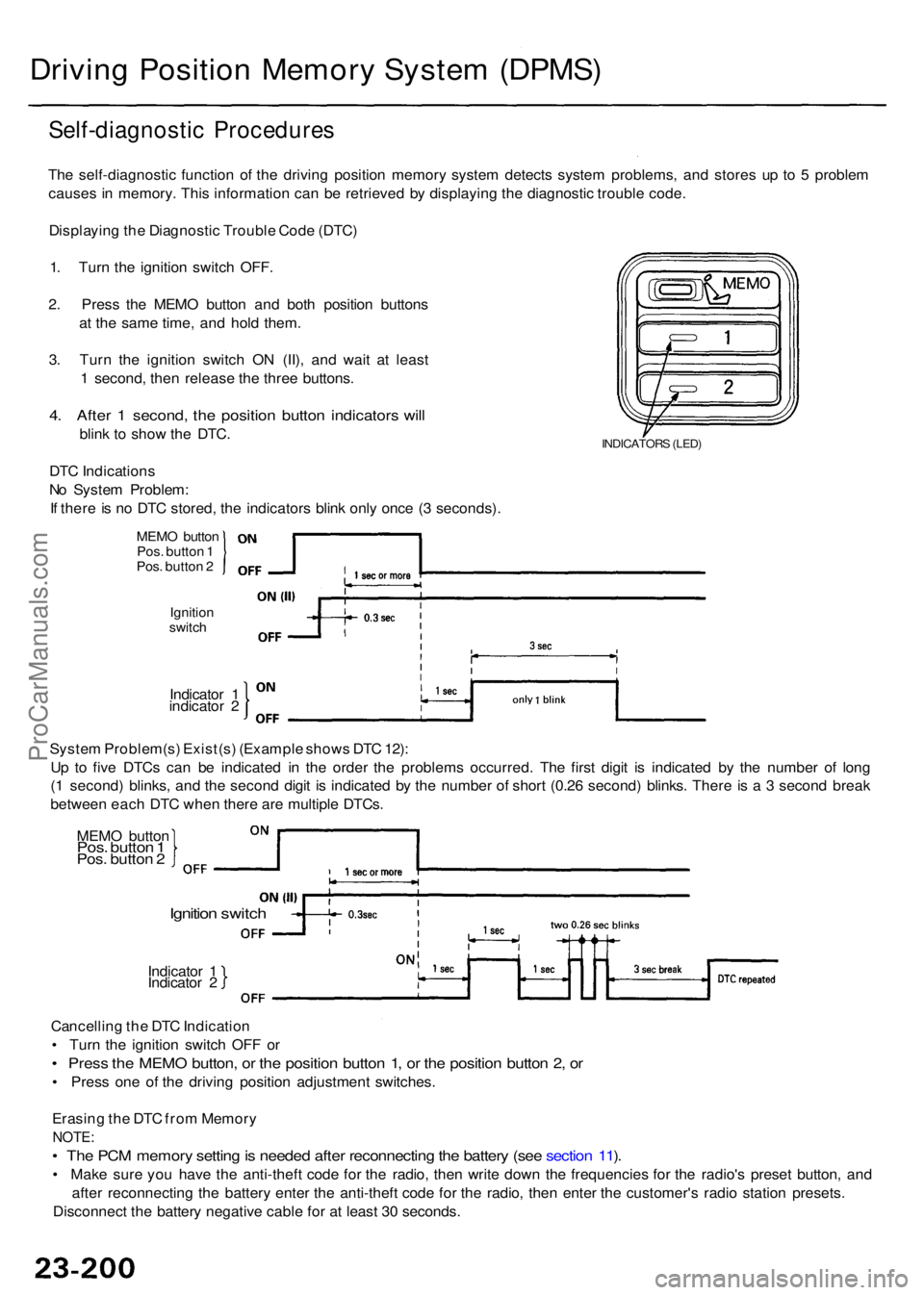 ACURA RL KA9 1996  Service Repair Manual Driving Positio n Memor y Syste m (DPMS )
Self-diagnosti c Procedure s
The self-diagnosti c functio n o f th e drivin g positio n memor y syste m detect s syste m problems , an d store s u p t o 5  pr