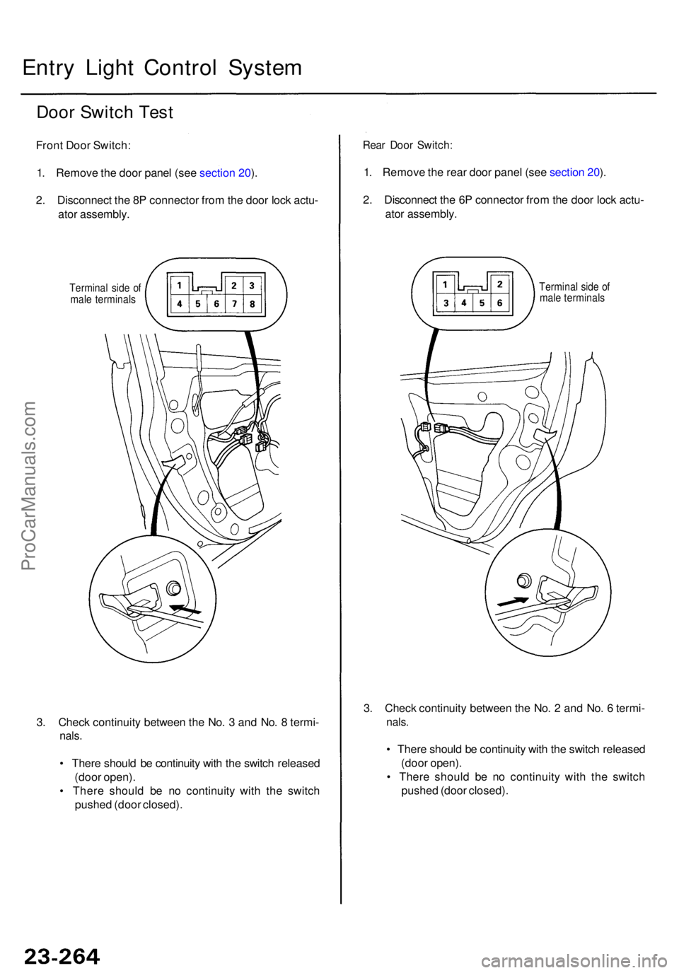 ACURA RL KA9 1996 Service Repair Manual 3. Chec k continuit y betwee n th e No . 3 an d No . 8 termi -
nals.
• Ther e shoul d b e continuit y wit h th e switc h release d
(doo r open) .
• Ther e shoul d b e n o continuit y wit h th e ACURA RL KA9 1996 Service Repair Manual 3. Chec k continuit y betwee n th e No . 3 an d No . 8 termi -
nals.
• Ther e shoul d b e continuit y wit h th e switc h release d
(doo r open) .
• Ther e shoul d b e n o continuit y wit h th e