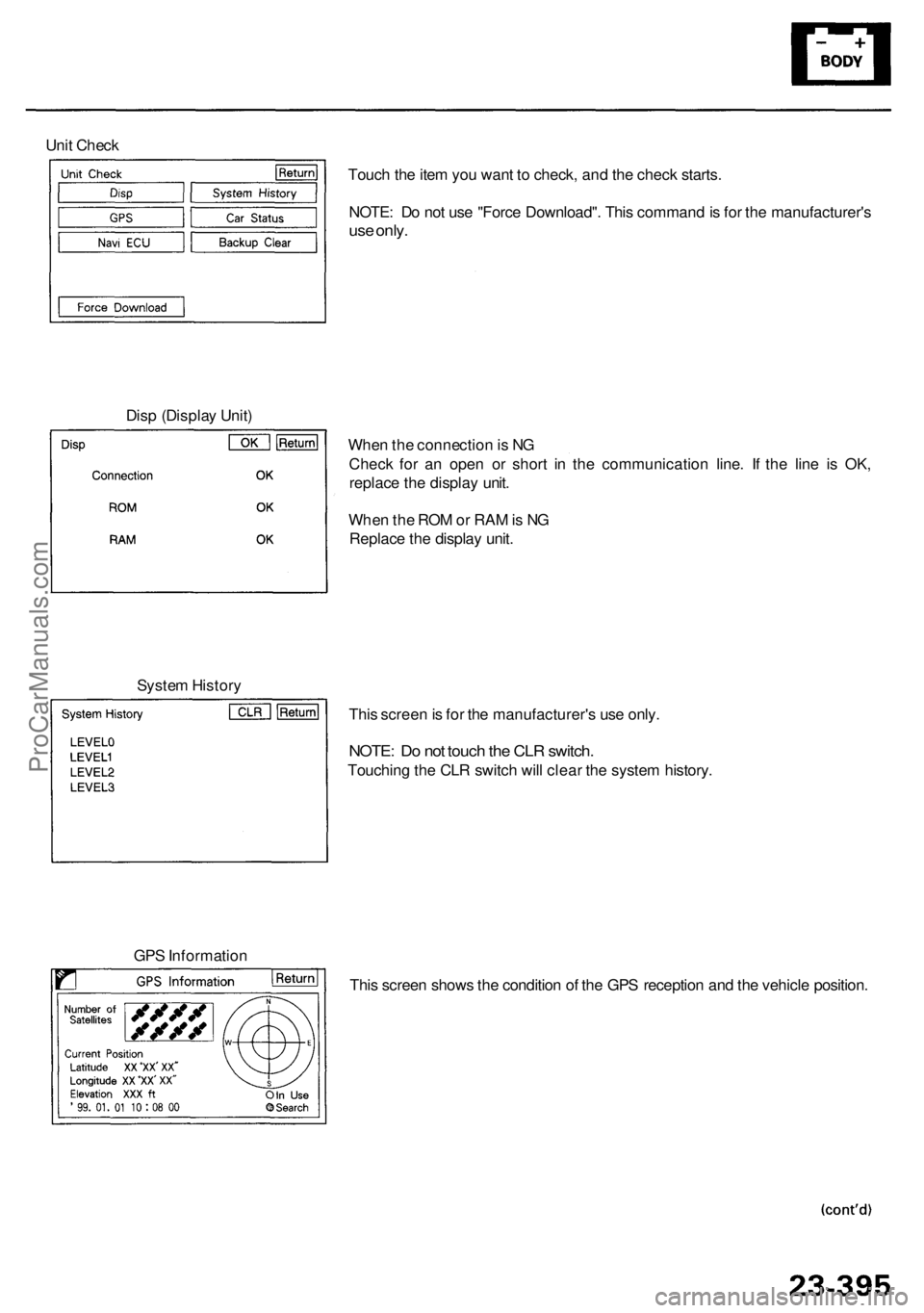 ACURA RL KA9 1996  Service Repair Manual Unit Chec k
Touch th e ite m yo u wan t t o  check , an d th e chec k starts .
NOTE : D o no t us e "Forc e Download" . Thi s comman d is  fo r th e manufacturer' s
use only .
Whe n th e c