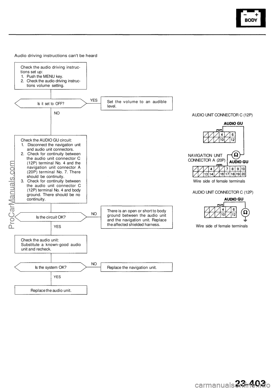 ACURA RL KA9 1996  Service Owners Guide Audio drivin g instruction s can' t b e hear d
Chec k th e audi o drivin g instruc -
tion s se t up :
1 . Pus h th e MEN U key .
2 . Chec k th e audi o drivin g instruc -
tion s volum e setting .
