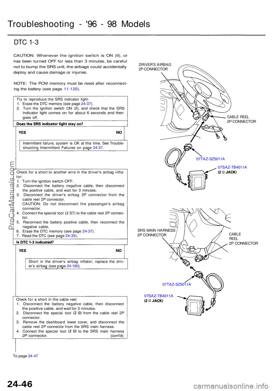 ACURA RL KA9 1996 Service Repair Manual Troubleshooting - '9 6 - 9 8 Model s
DTC 1 - 3
CAUTION : Wheneve r th e ignitio n switc h i s O N (II) , o r
ha s bee n turne d OF F fo r les s tha n 3 minutes , b e carefu l
not t o bum p th ACURA RL KA9 1996 Service Repair Manual Troubleshooting - '9 6 - 9 8 Model s
DTC 1 - 3
CAUTION : Wheneve r th e ignitio n switc h i s O N (II) , o r
ha s bee n turne d OF F fo r les s tha n 3 minutes , b e carefu l
not t o bum p th
