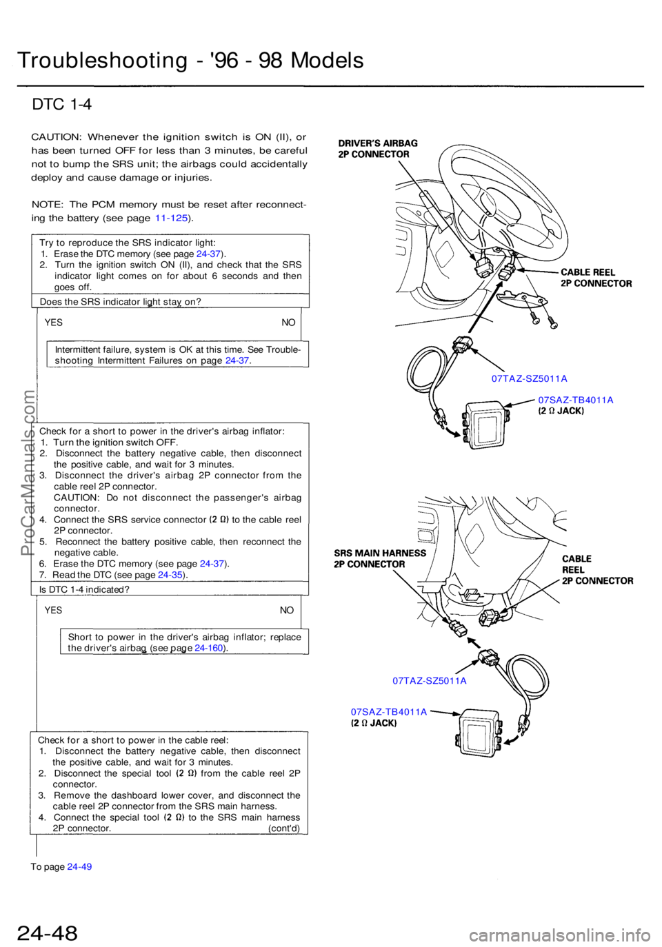 ACURA RL KA9 1996 Service Repair Manual Troubleshooting - '9 6 - 9 8 Model s
DTC 1- 4
CAUTION : Wheneve r th e ignitio n switc h i s O N (II) , o r
ha s bee n turne d OF F fo r les s tha n 3 minutes , b e carefu l
no t t o bum p th ACURA RL KA9 1996 Service Repair Manual Troubleshooting - '9 6 - 9 8 Model s
DTC 1- 4
CAUTION : Wheneve r th e ignitio n switc h i s O N (II) , o r
ha s bee n turne d OF F fo r les s tha n 3 minutes , b e carefu l
no t t o bum p th
