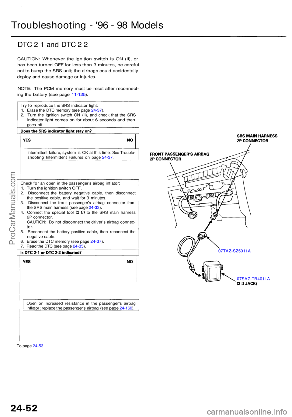 ACURA RL KA9 1996 Service Repair Manual Troubleshooting - '9 6 - 9 8 Model s
DTC 2- 1 an d DT C 2- 2
CAUTION : Wheneve r th e ignitio n switc h i s O N (II) , o r
ha s bee n turne d OF F fo r les s tha n 3 minutes , b e carefu l
not ACURA RL KA9 1996 Service Repair Manual Troubleshooting - '9 6 - 9 8 Model s
DTC 2- 1 an d DT C 2- 2
CAUTION : Wheneve r th e ignitio n switc h i s O N (II) , o r
ha s bee n turne d OF F fo r les s tha n 3 minutes , b e carefu l
not