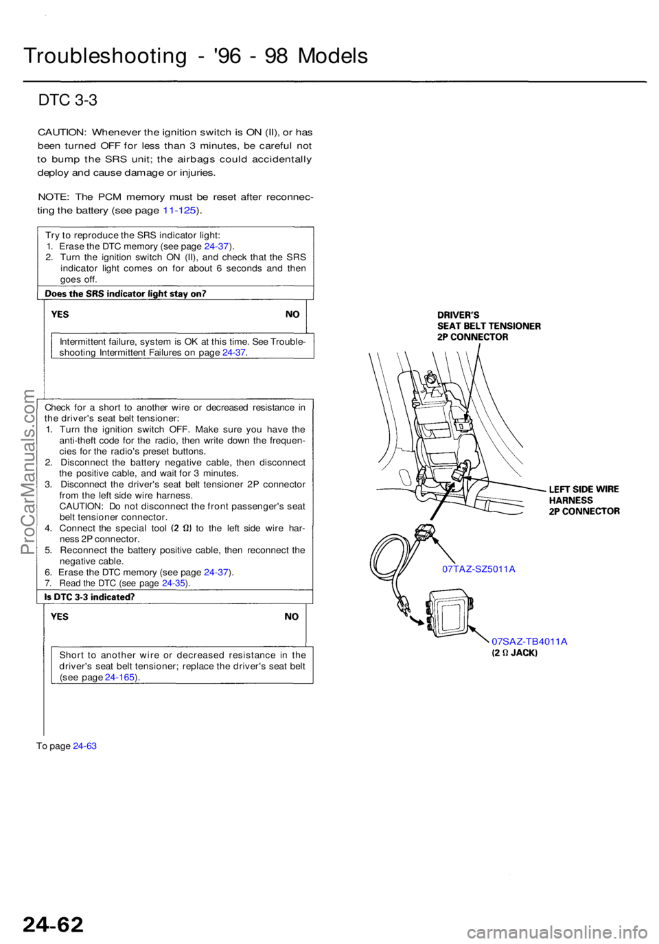 ACURA RL KA9 1996 Service Repair Manual Troubleshooting - '9 6 - 9 8 Model s
DTC 3- 3
CAUTION : Wheneve r th e ignitio n switc h is O N (II) , o r ha s
bee n turne d OF F fo r les s tha n 3 minutes , b e carefu l no t
to bum p th e ACURA RL KA9 1996 Service Repair Manual Troubleshooting - '9 6 - 9 8 Model s
DTC 3- 3
CAUTION : Wheneve r th e ignitio n switc h is O N (II) , o r ha s
bee n turne d OF F fo r les s tha n 3 minutes , b e carefu l no t
to bum p th e