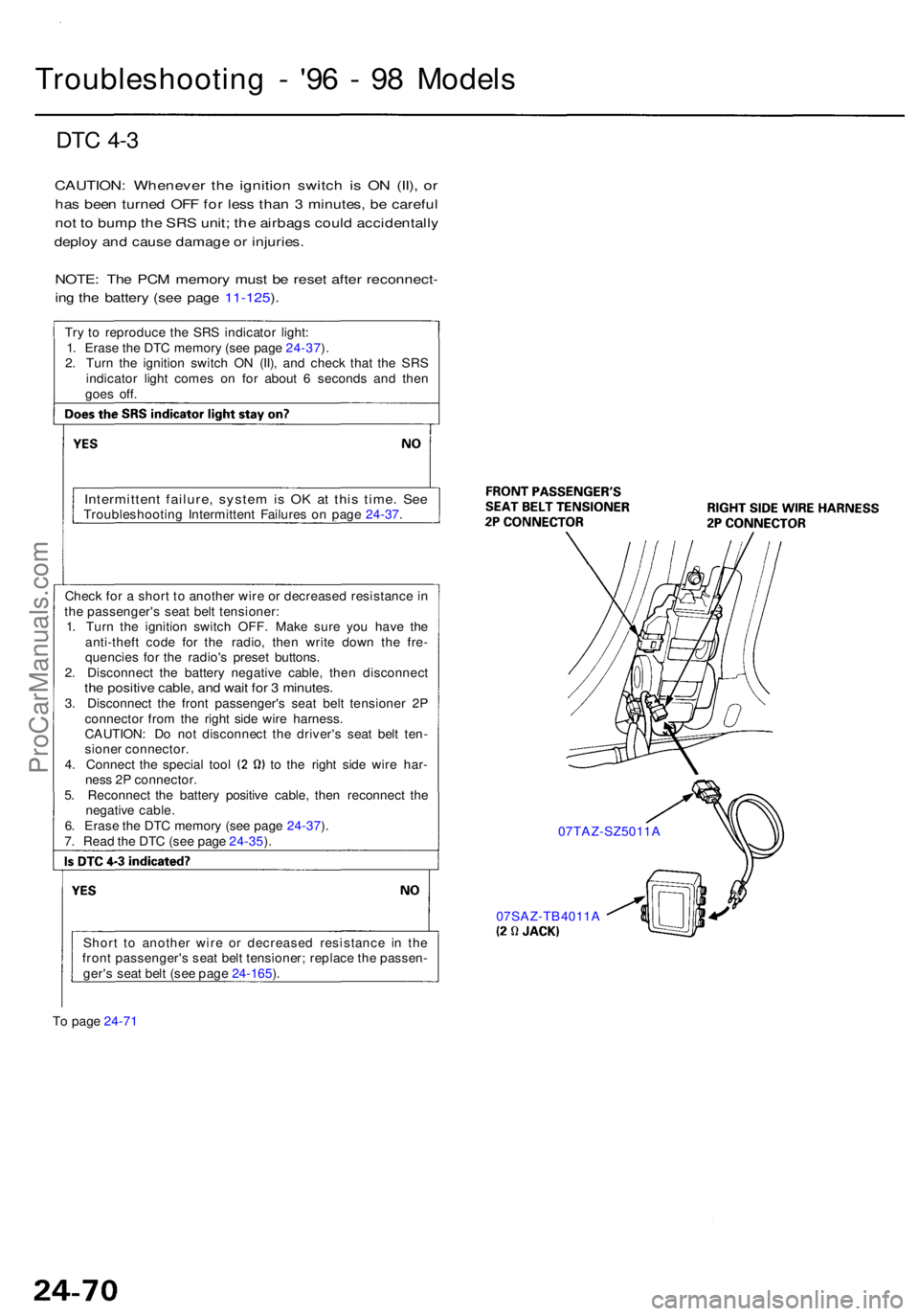 ACURA RL KA9 1996 Service Repair Manual Troubleshooting - '9 6 - 9 8 Model s
DTC 4- 3
CAUTION : Wheneve r th e ignitio n switc h i s O N (II) , o r
ha s bee n turne d OF F fo r les s tha n 3 minutes , b e carefu l
not t o bum p th e ACURA RL KA9 1996 Service Repair Manual Troubleshooting - '9 6 - 9 8 Model s
DTC 4- 3
CAUTION : Wheneve r th e ignitio n switc h i s O N (II) , o r
ha s bee n turne d OF F fo r les s tha n 3 minutes , b e carefu l
not t o bum p th e
