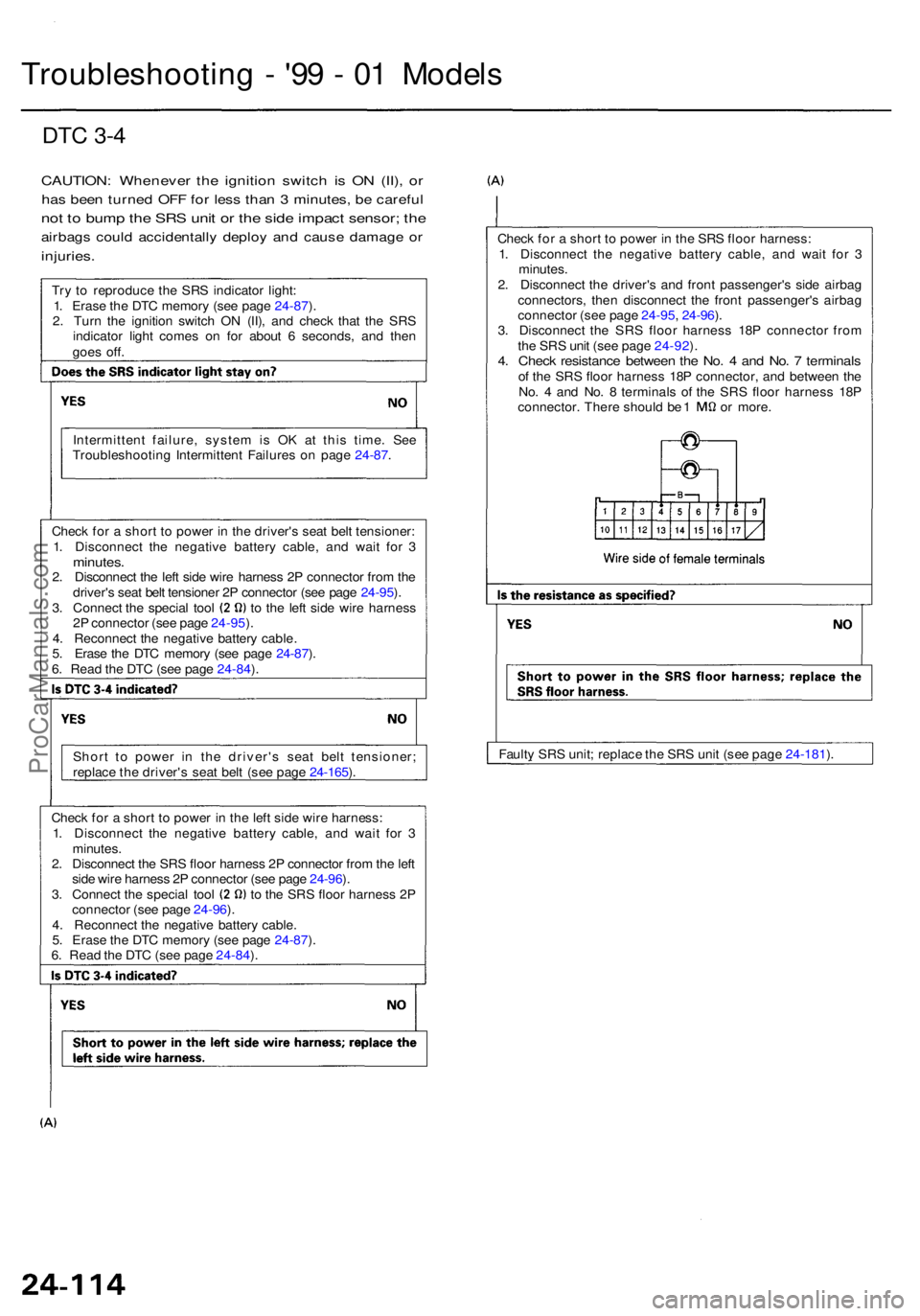 ACURA RL KA9 1996  Service Repair Manual Troubleshooting -  '9 9 -  0 1 Model s
DTC 3- 4
CAUTION : Wheneve r th e ignitio n switc h i s O N (II) , o r
ha s bee n turne d OF F fo r les s tha n 3  minutes , b e carefu l
not t o  bum p th e