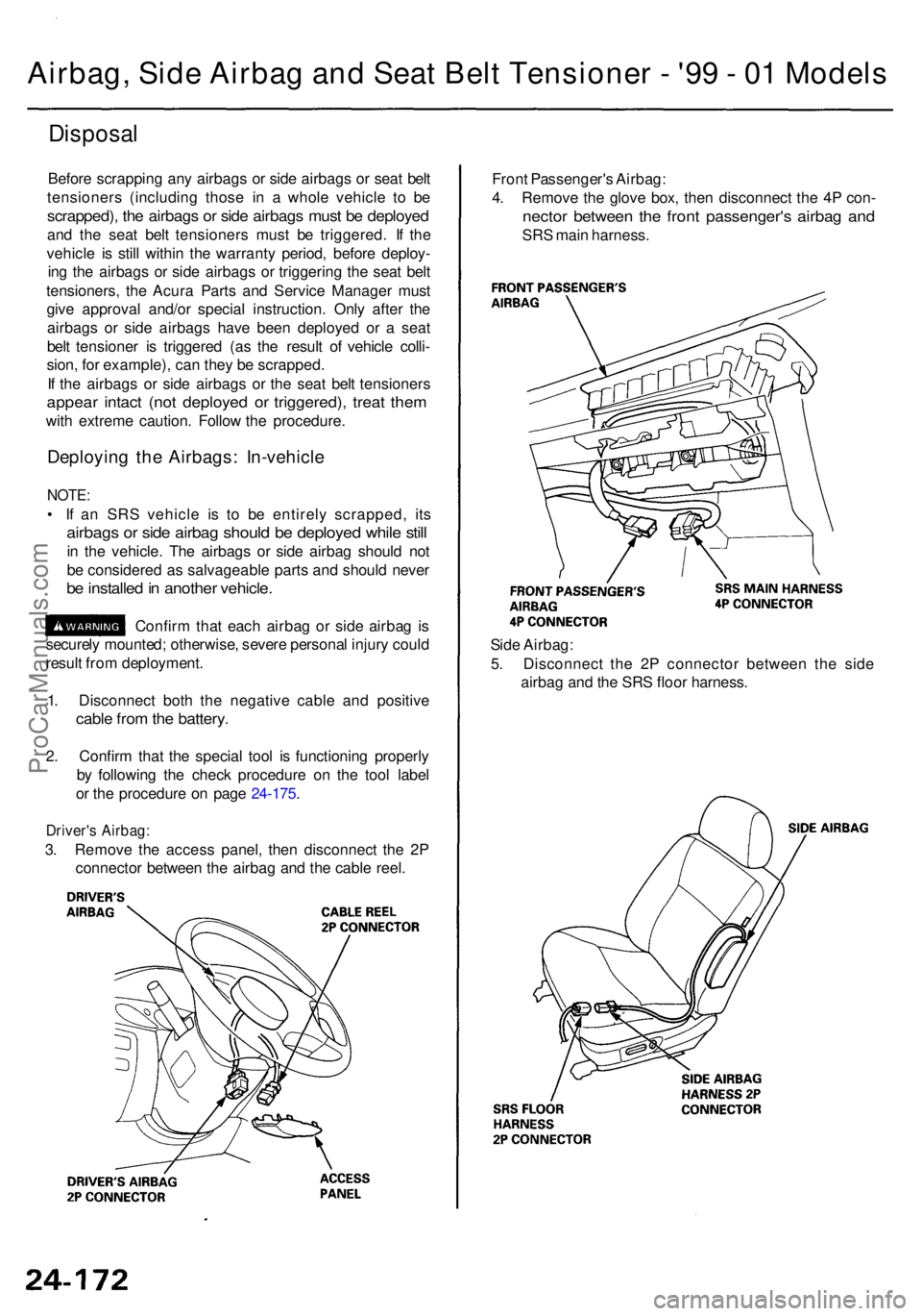 ACURA RL KA9 1996 Service Repair Manual Airbag, Side Airbag and Seat Belt Tensioner - '99 - 01 Models
Disposal
Before scrappin g an y airbag s o r sid e airbag s o r sea t bel t
tensioner s (includin g thos e i n a whol e vehicl e t o ACURA RL KA9 1996 Service Repair Manual Airbag, Side Airbag and Seat Belt Tensioner - '99 - 01 Models
Disposal
Before scrappin g an y airbag s o r sid e airbag s o r sea t bel t
tensioner s (includin g thos e i n a whol e vehicl e t o
