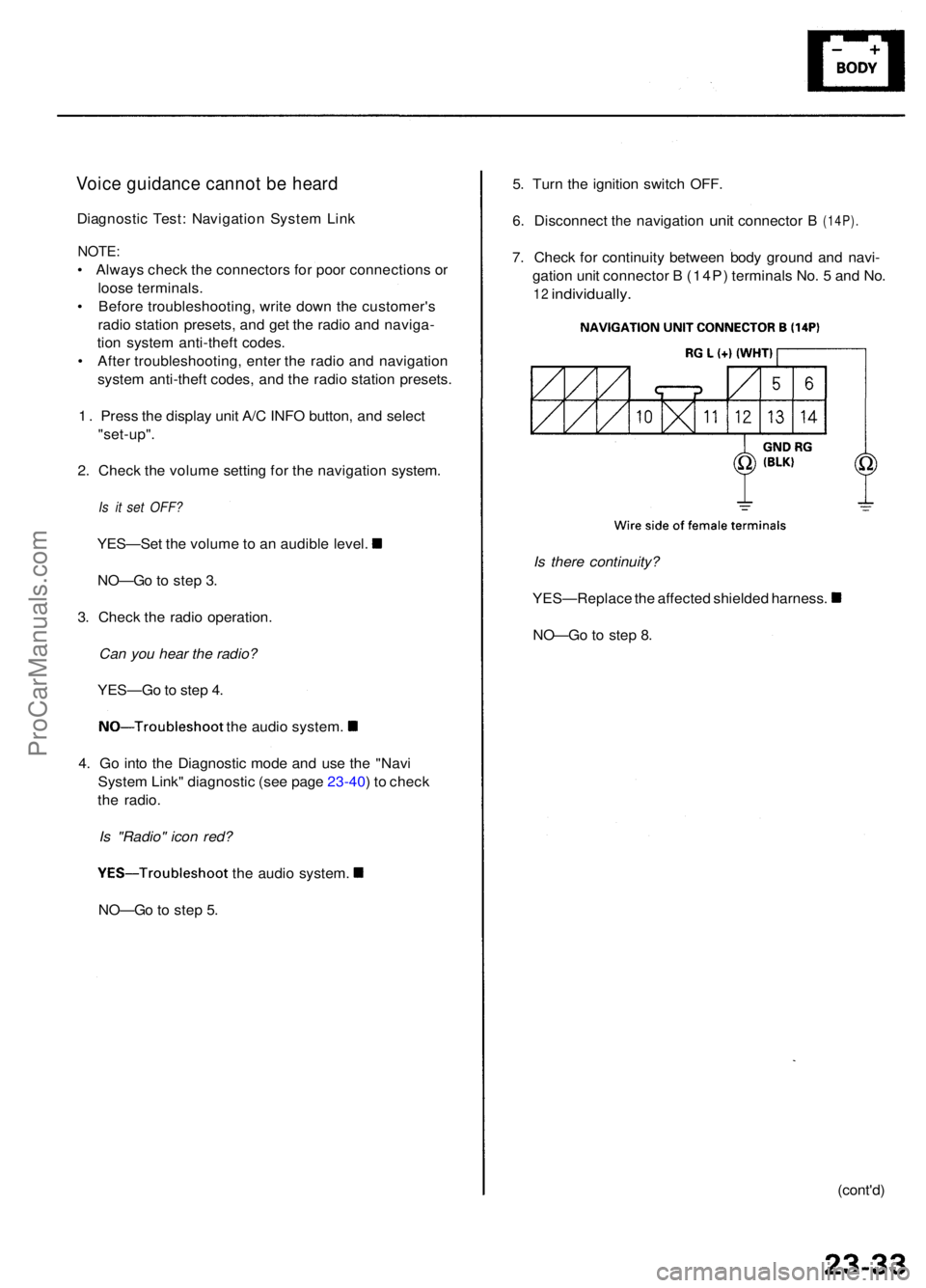 ACURA RL KA9 1996  Service Repair Manual Voice guidanc e canno t b e hear d
Diagnosti c Test : Navigatio n Syste m Lin k
NOTE :
• Alway s chec k th e connector s fo r poo r connection s o r
loos e terminals .
•  Befor e troubleshooting ,