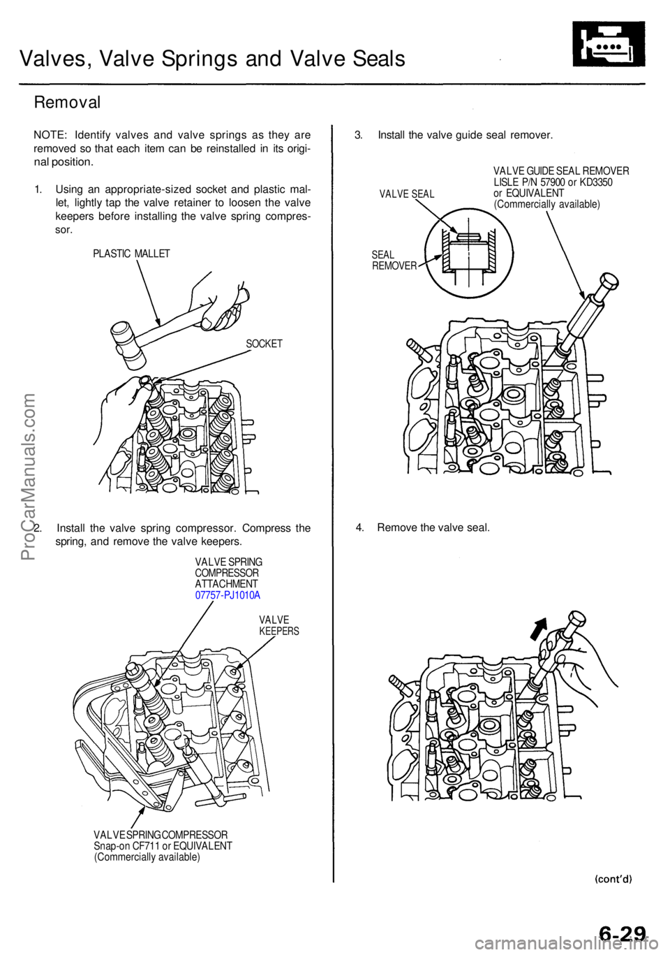 ACURA RL KA9 1996  Service Repair Manual Valves, Valv e Spring s an d Valv e Seal s
Remova l
NOTE: Identif y valve s an d valv e spring s a s the y ar e
remove d s o tha t eac h ite m ca n b e reinstalle d i n it s origi -
nal position .
1. 