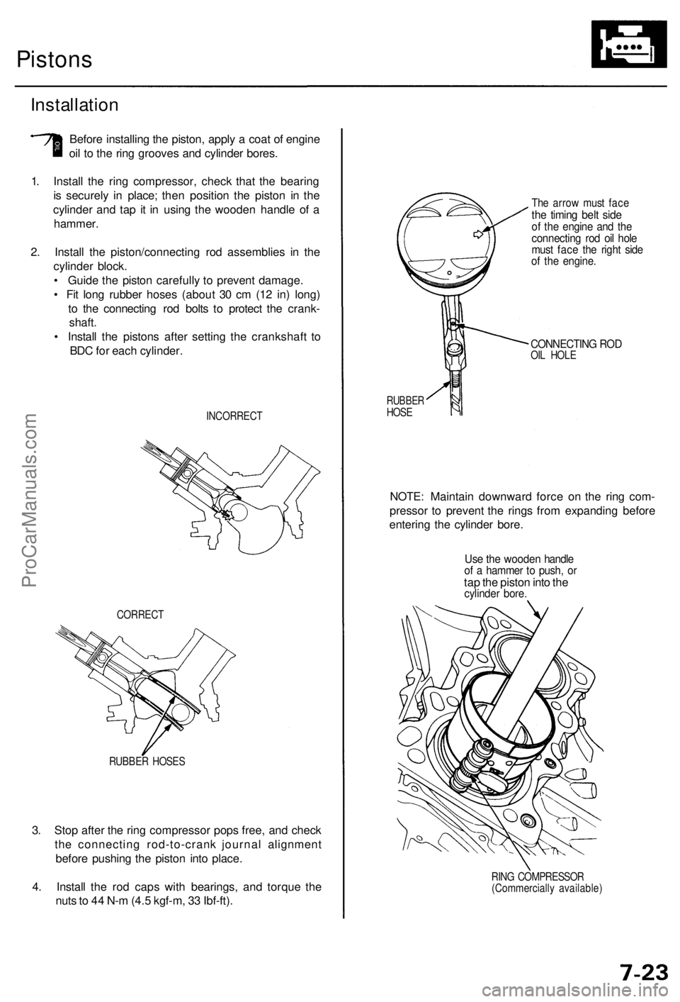 ACURA RL KA9 1996 Service User Guide
3. Stop after the ring compressor pops free, and check
the connecting rod-to-crank journal alignment
before pushing the piston into place.
4. Install the rod caps with bearings, and torque the
nu ACURA RL KA9 1996 Service User Guide
3. Stop after the ring compressor pops free, and check
the connecting rod-to-crank journal alignment
before pushing the piston into place.
4. Install the rod caps with bearings, and torque the
nu